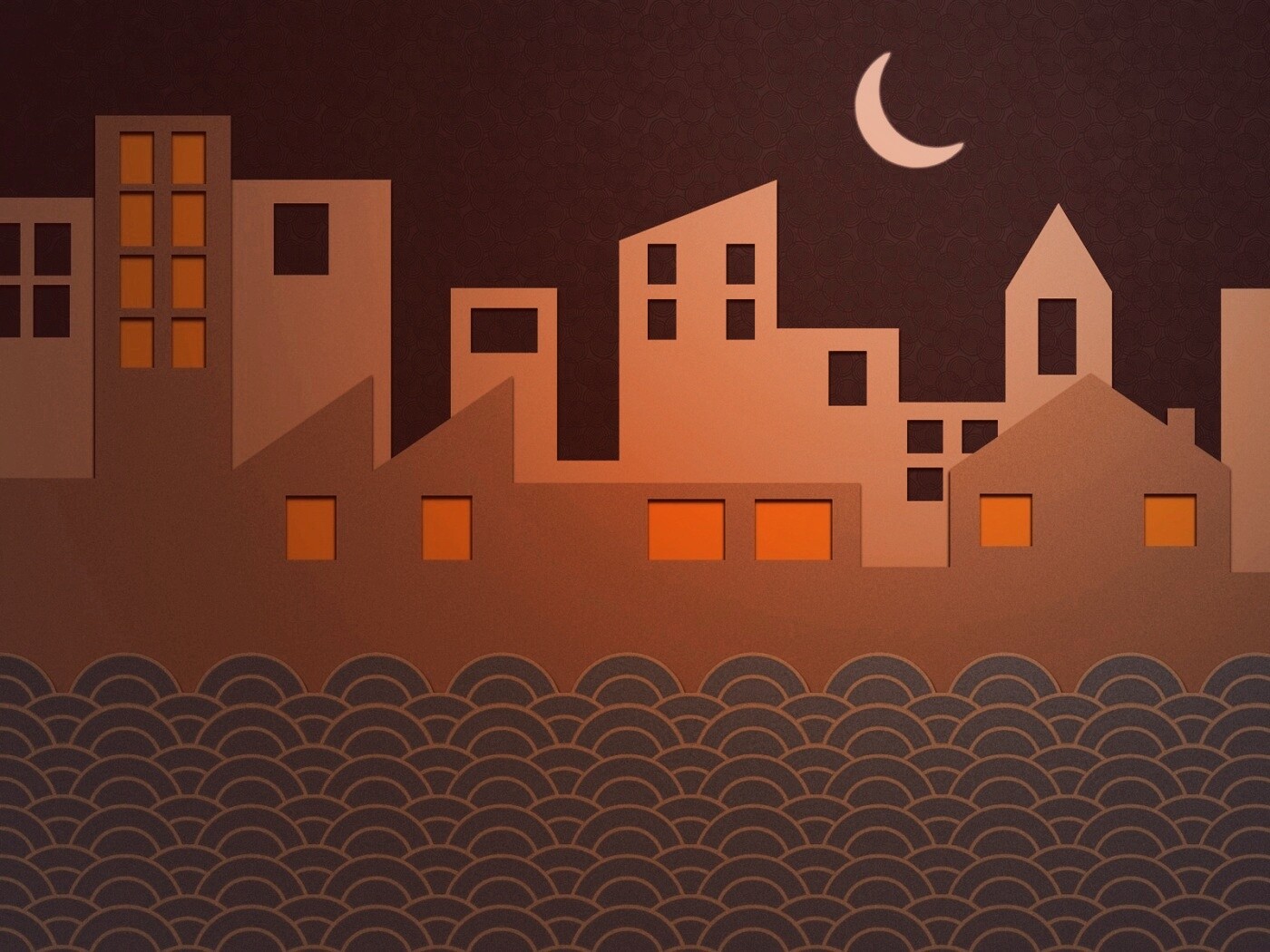 Ночной город на реке обои