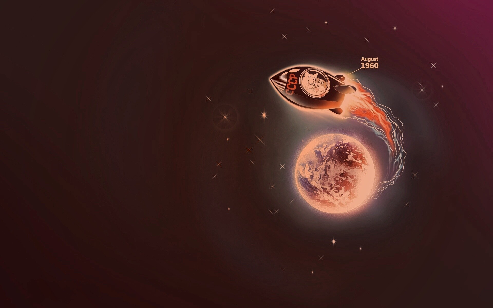 Белка и Стрелка летят в космос обои