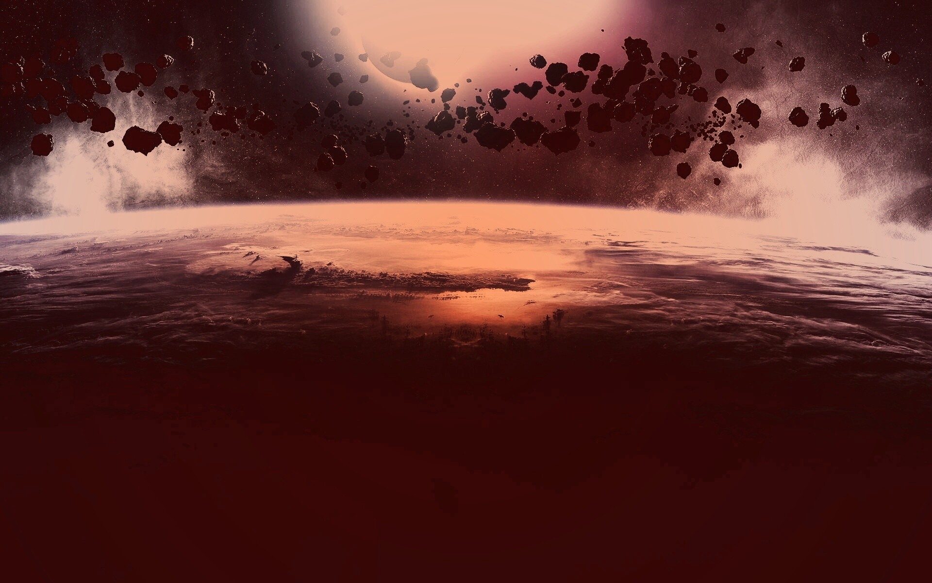 Пояс астероидов над планетой обои