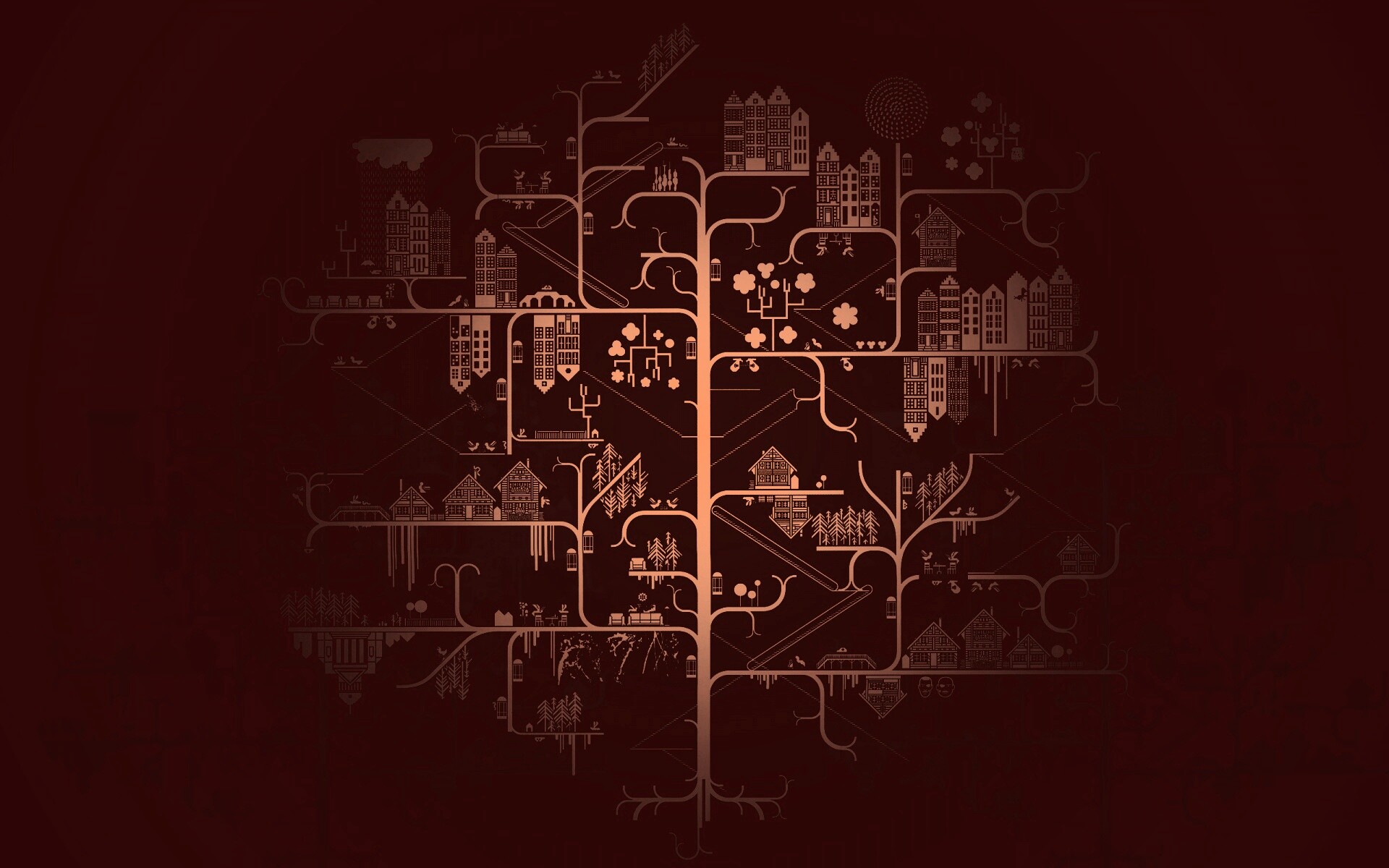 Древовидный город обои