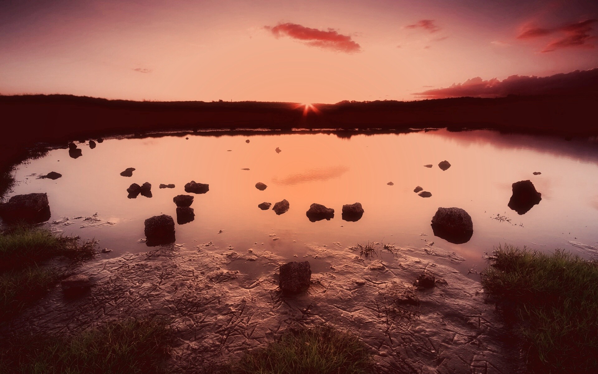 Обмелевшее озеро в Новой Зеландии обои