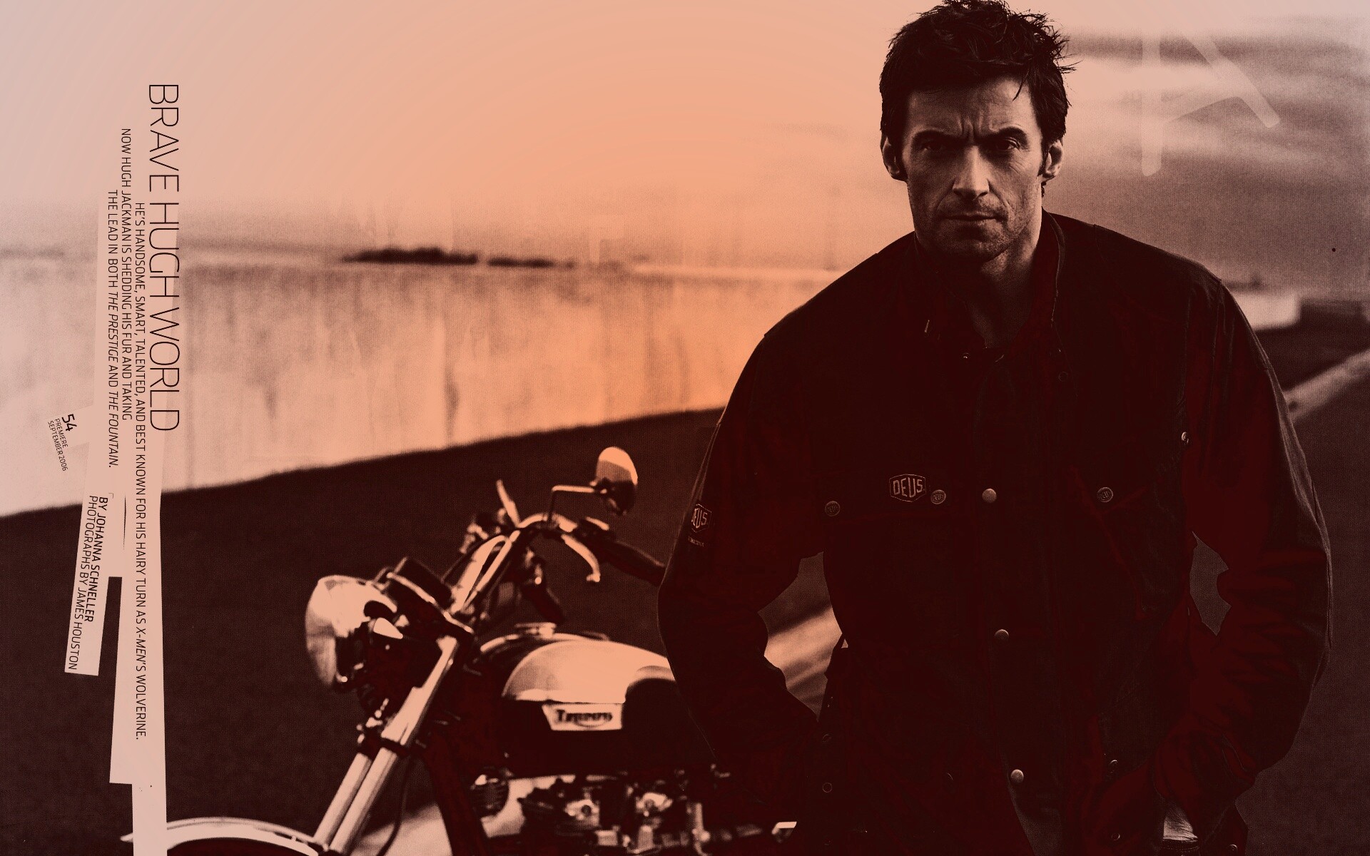 Хью Джекман с мотоциклом обои