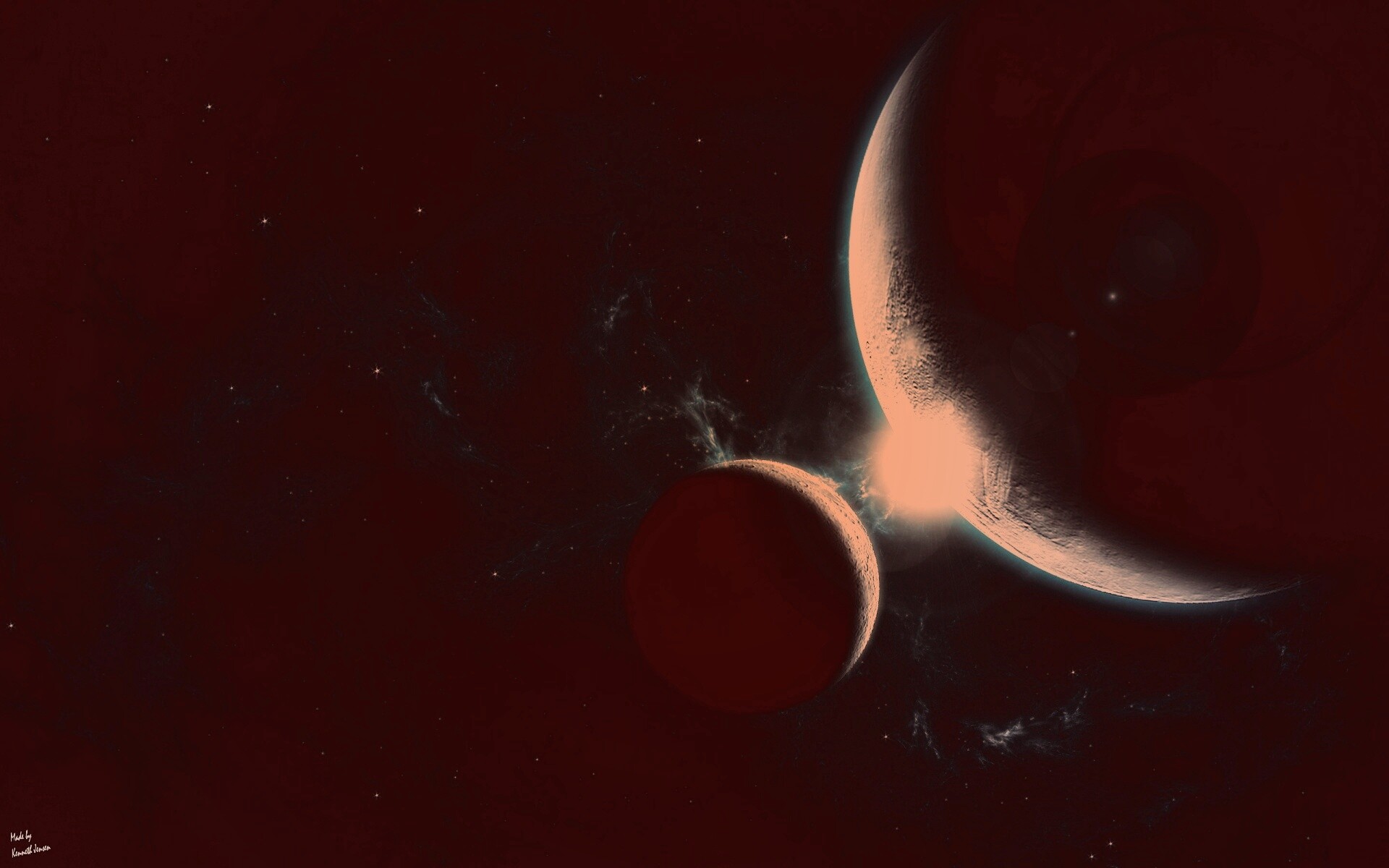 Планета и спутник обои