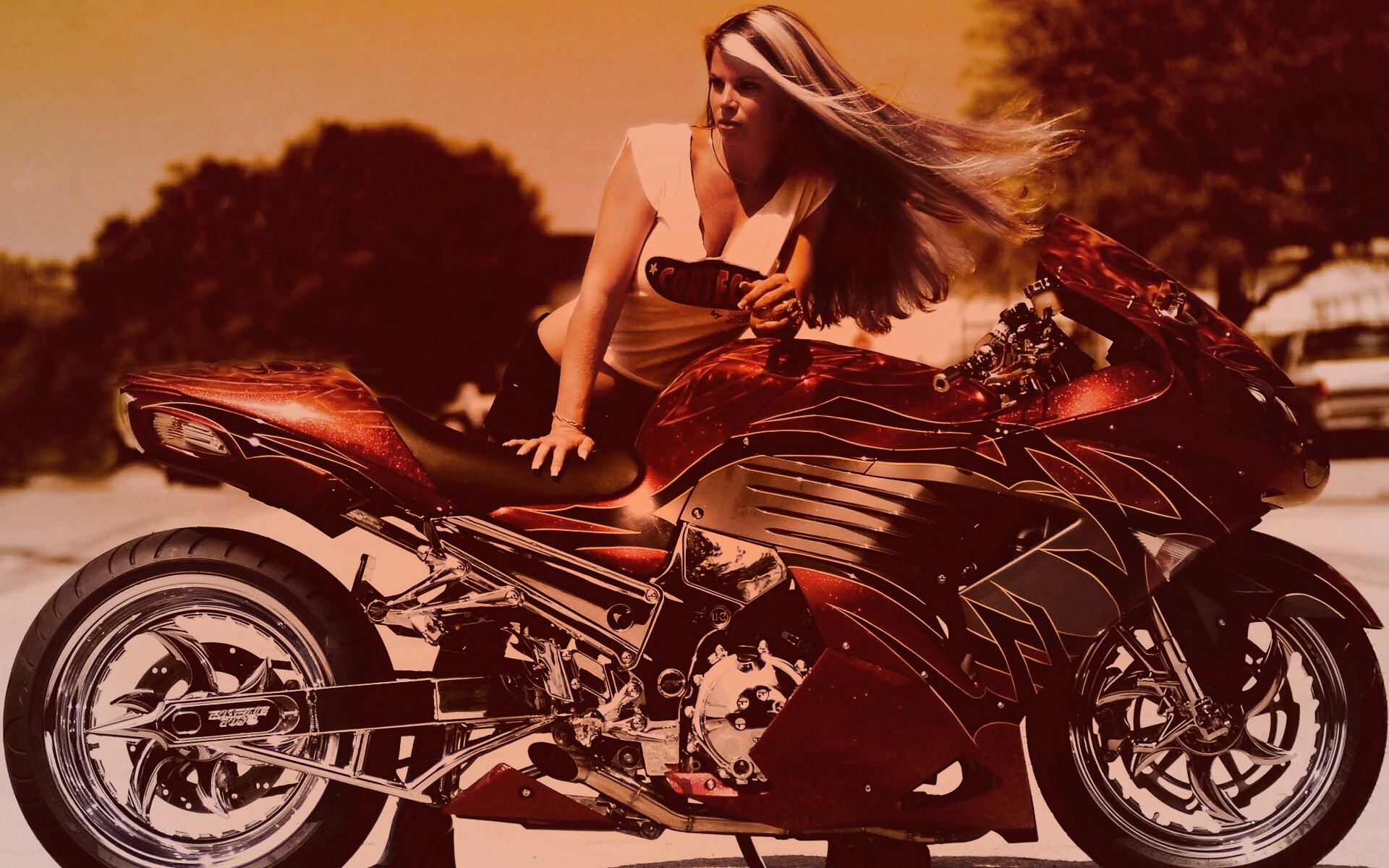Девушка и байк обои