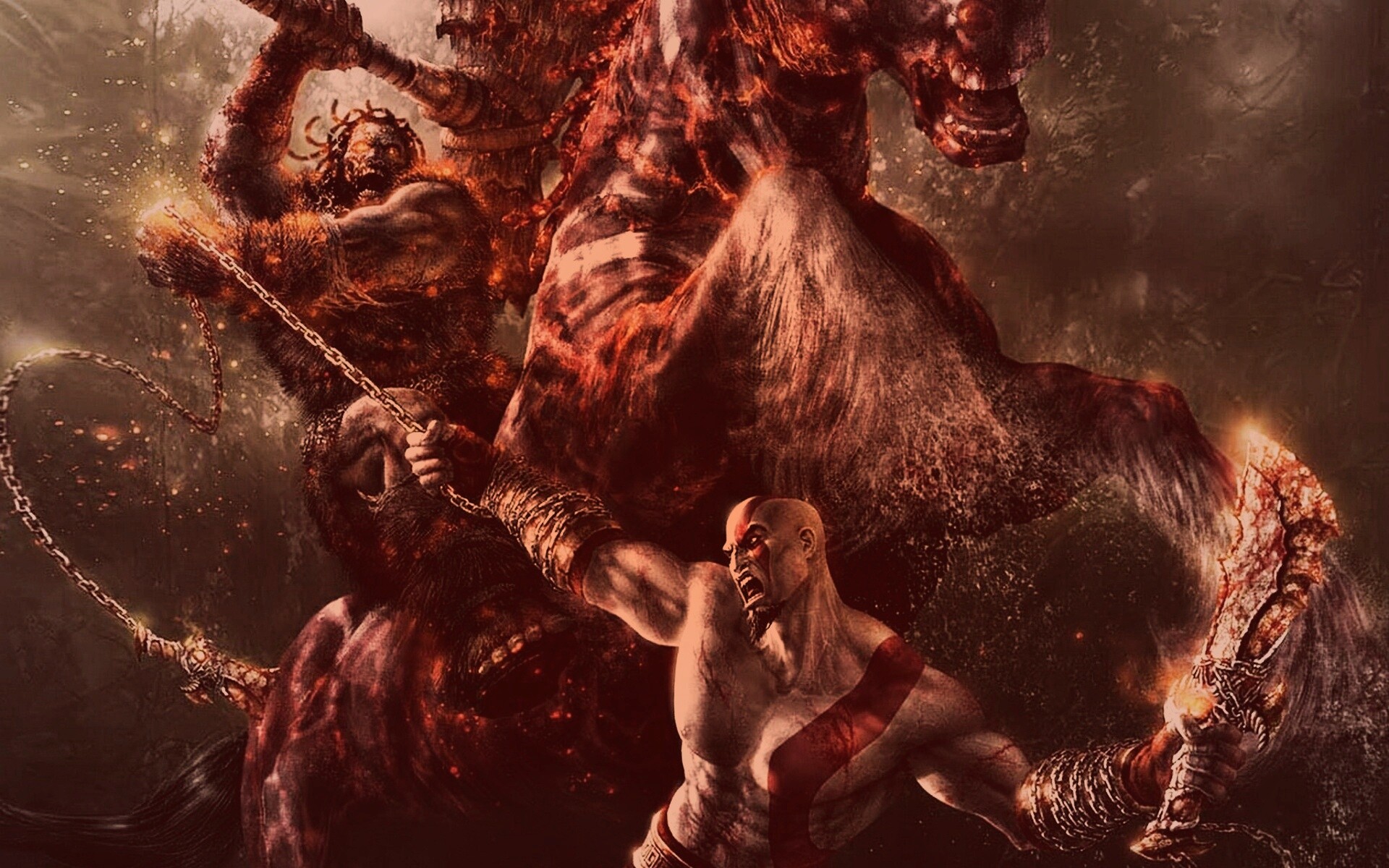 Кратос против огненного всадника обои