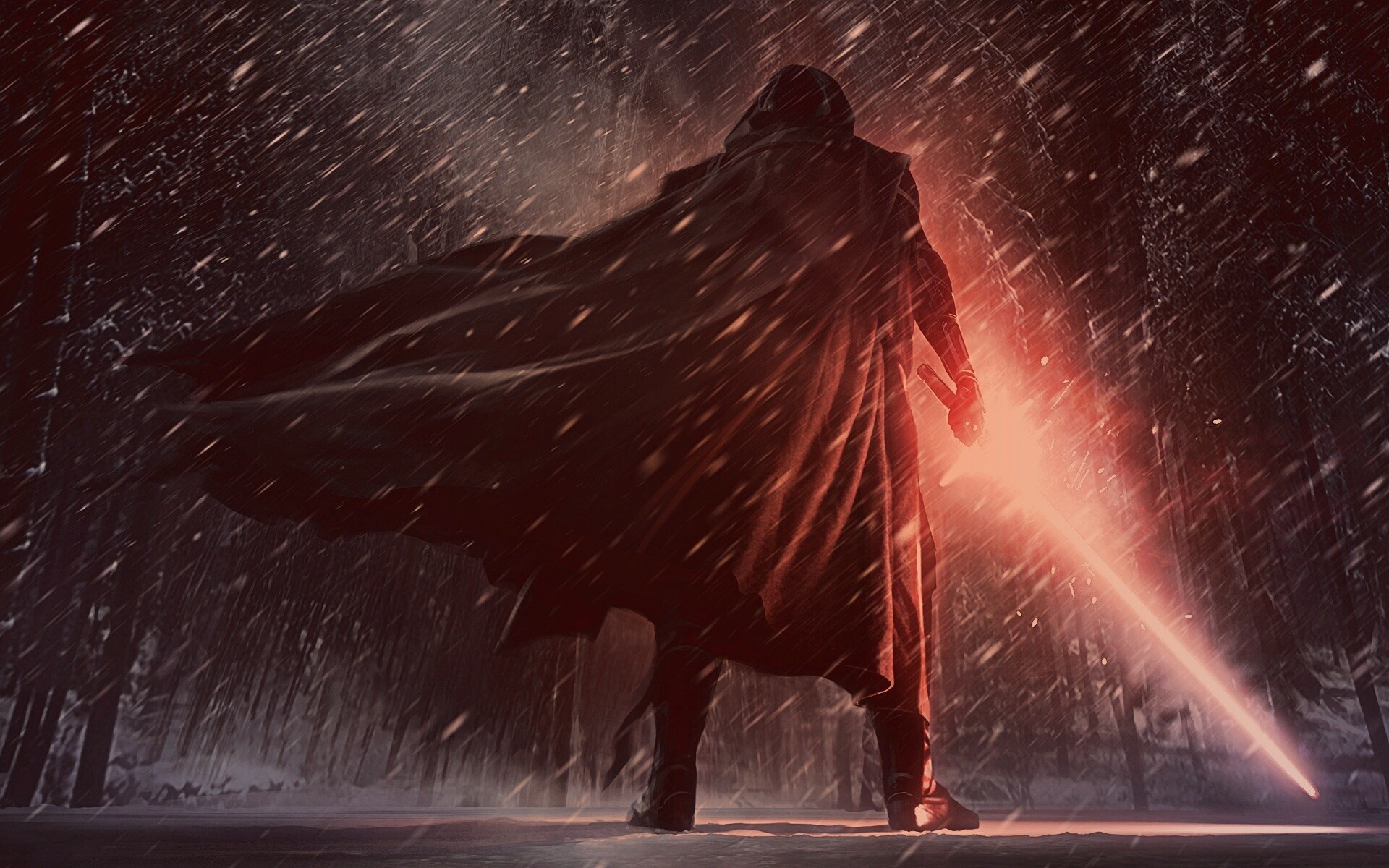 Кайло Рен в зимнем лесу обои