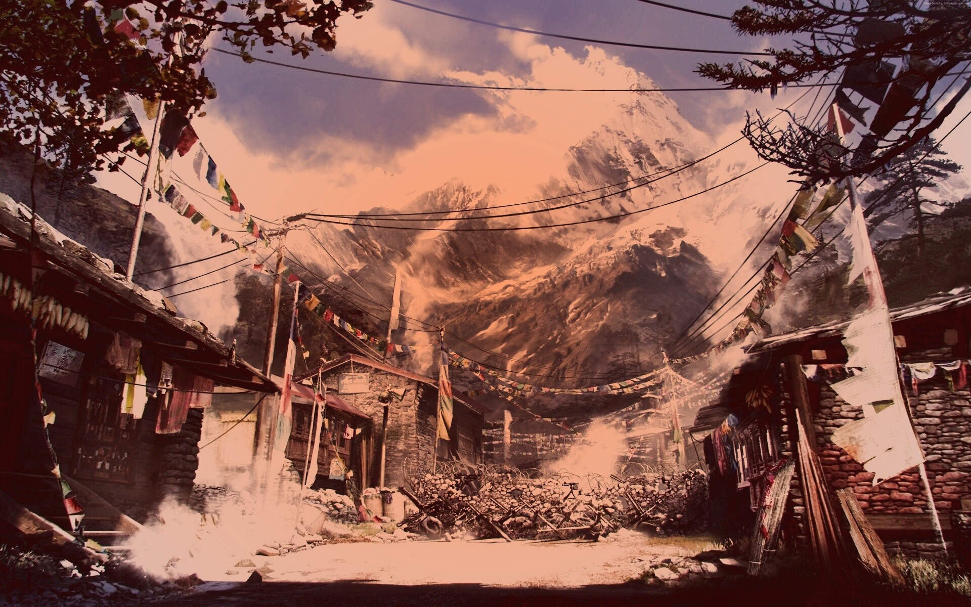 Загороженная улица в горах обои