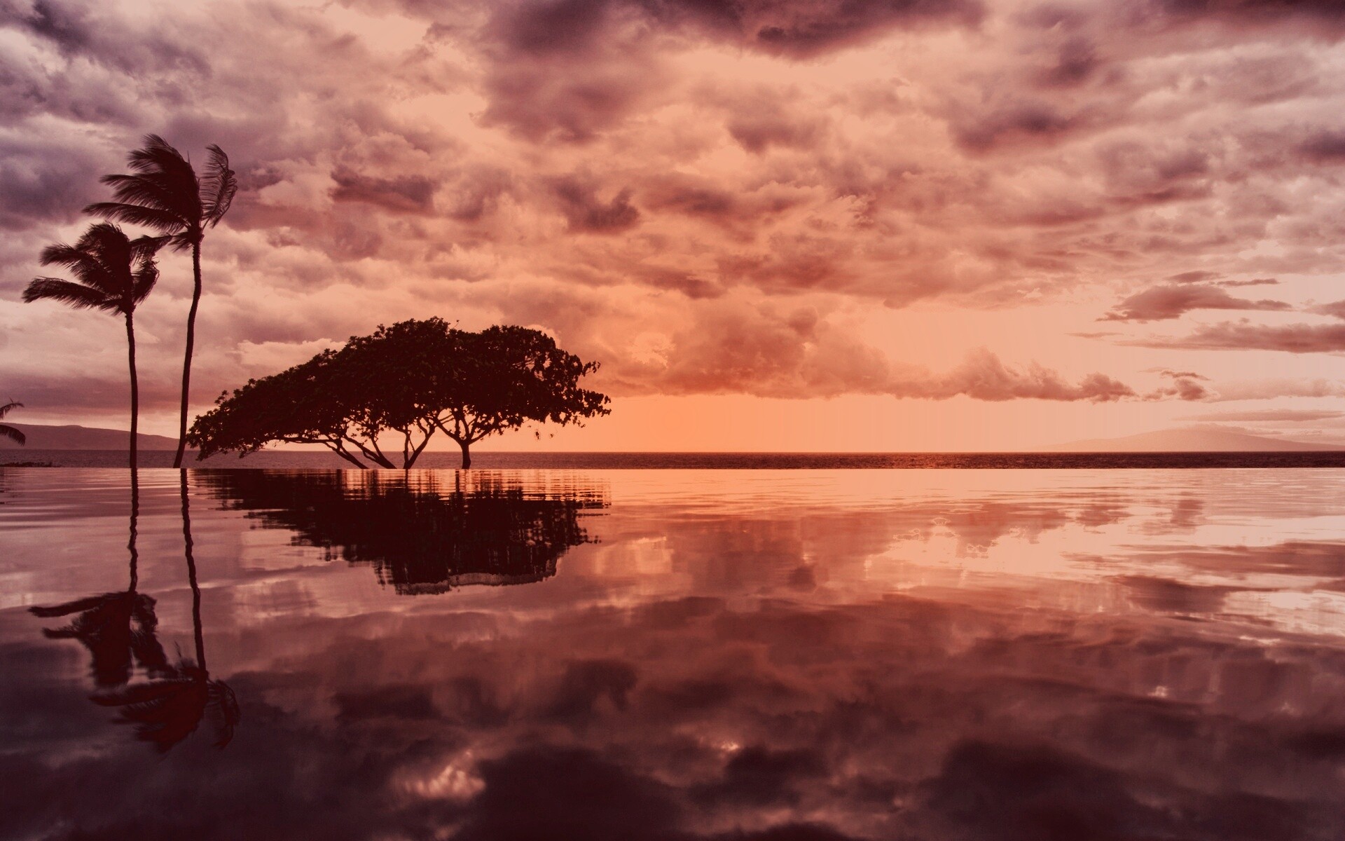 Восход над озером обои