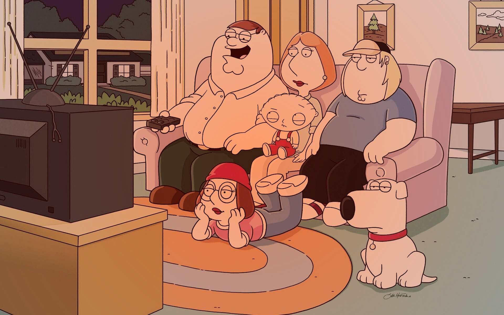 Гриффины всей семьей перед телевизором обои