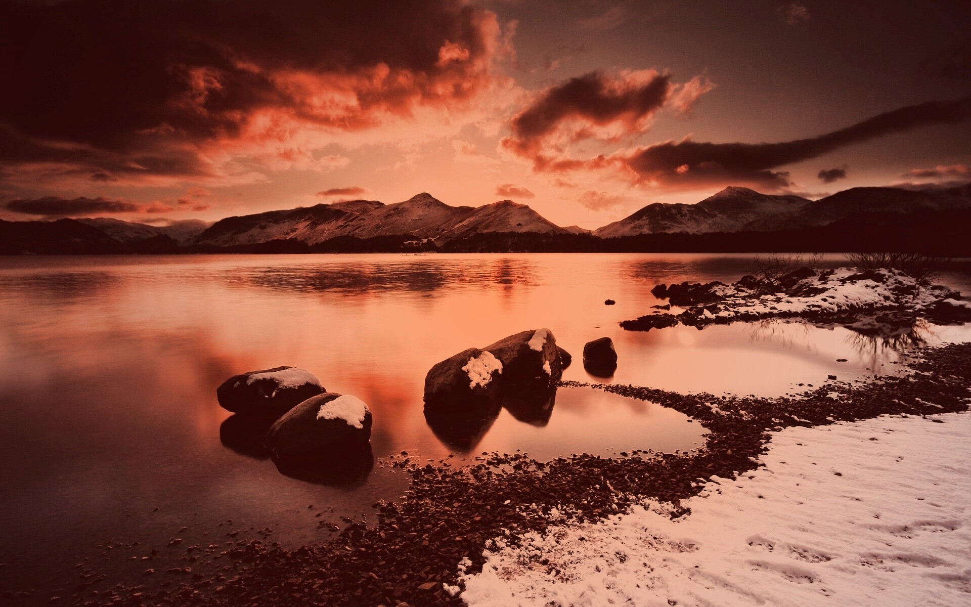 Картинный закат на озере обои