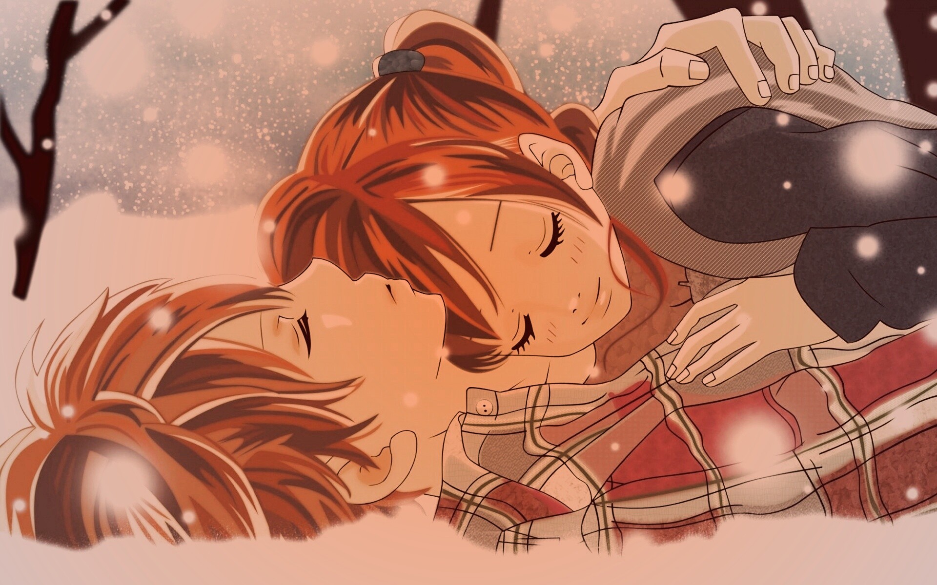 Двое на снегу из Bokura Ga Ita обои