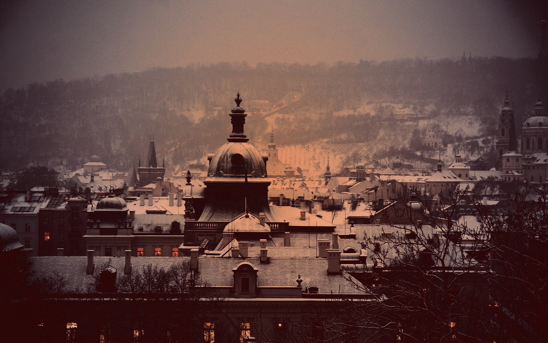 Город зимой обои