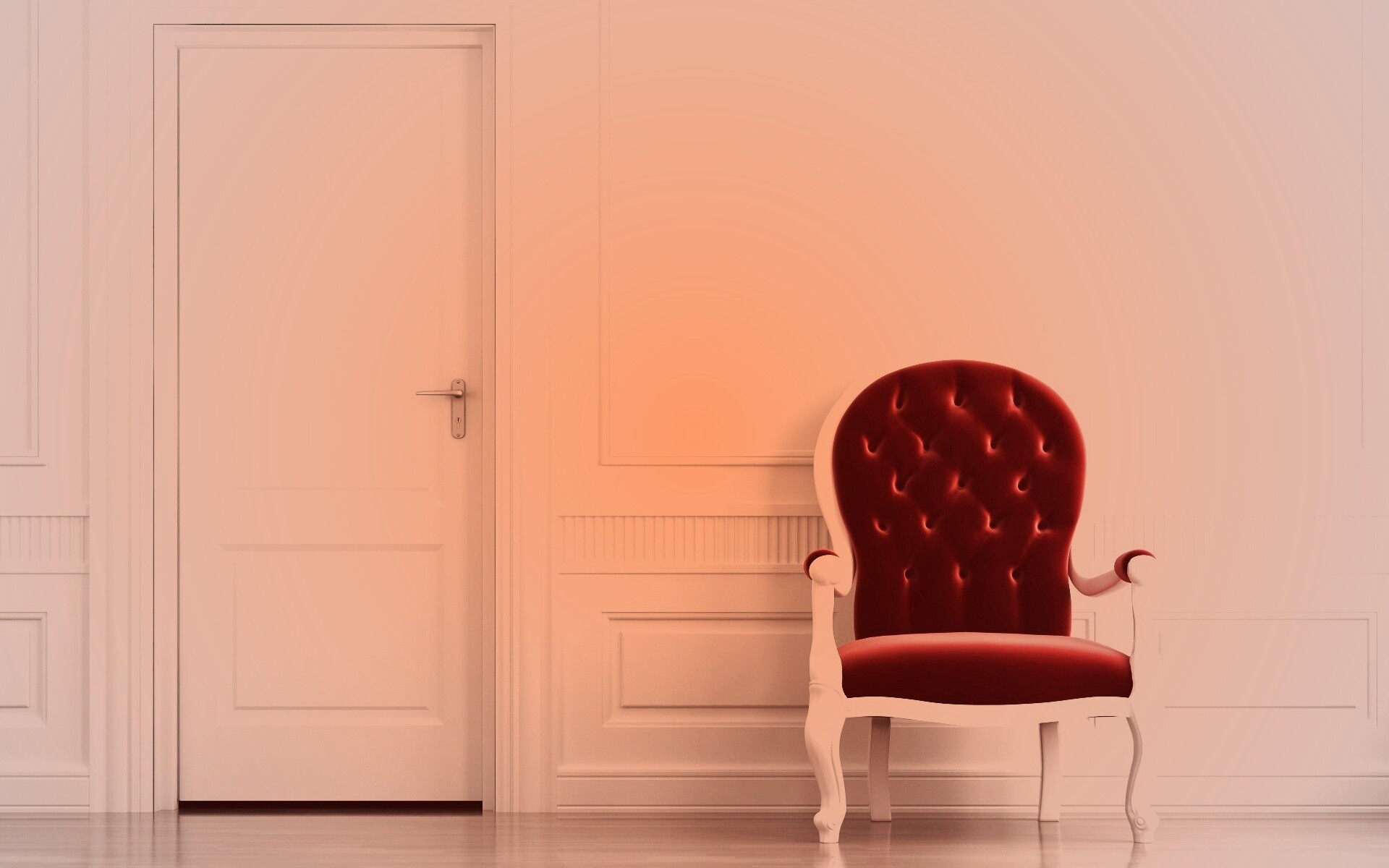 красное кресло в белой комнате обои
