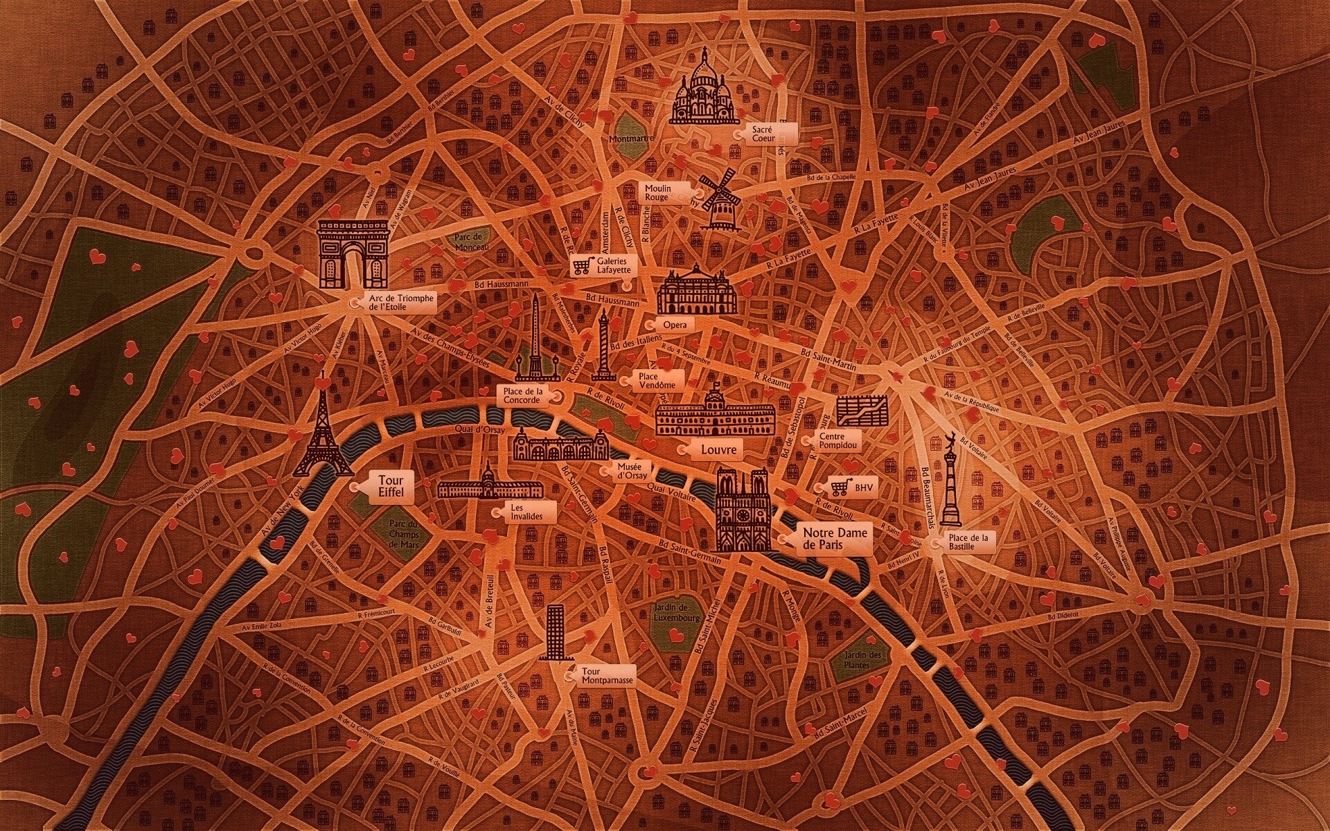 Карта Парижа обои