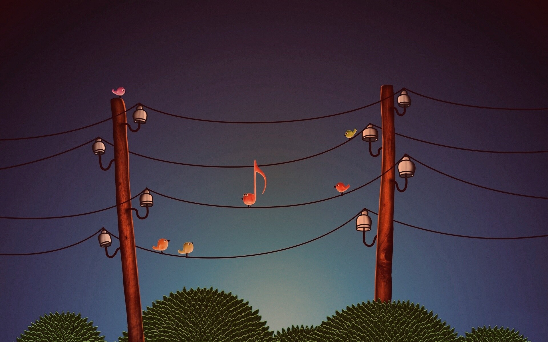 Нотка и птички на проводах обои