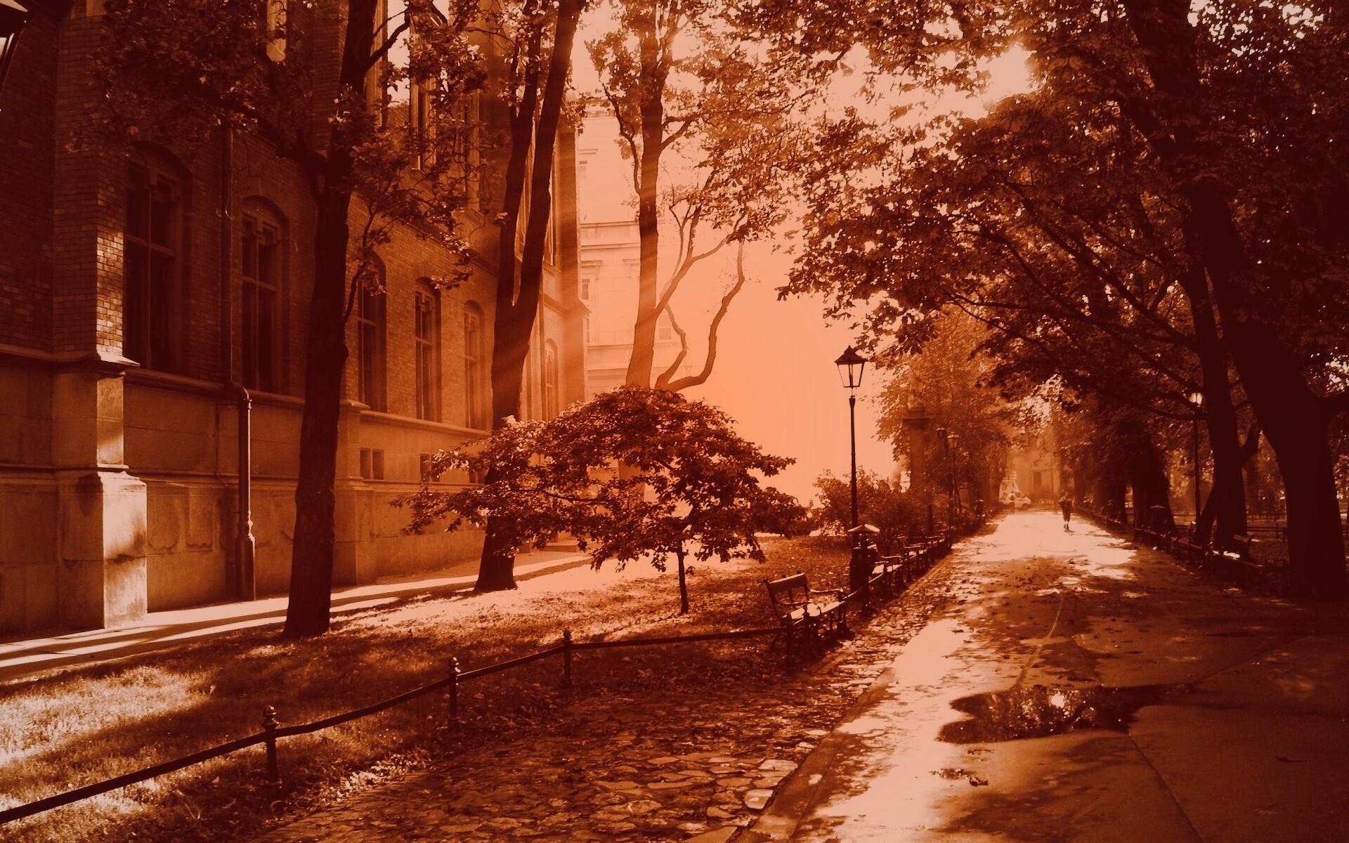 Аллея у здания обои