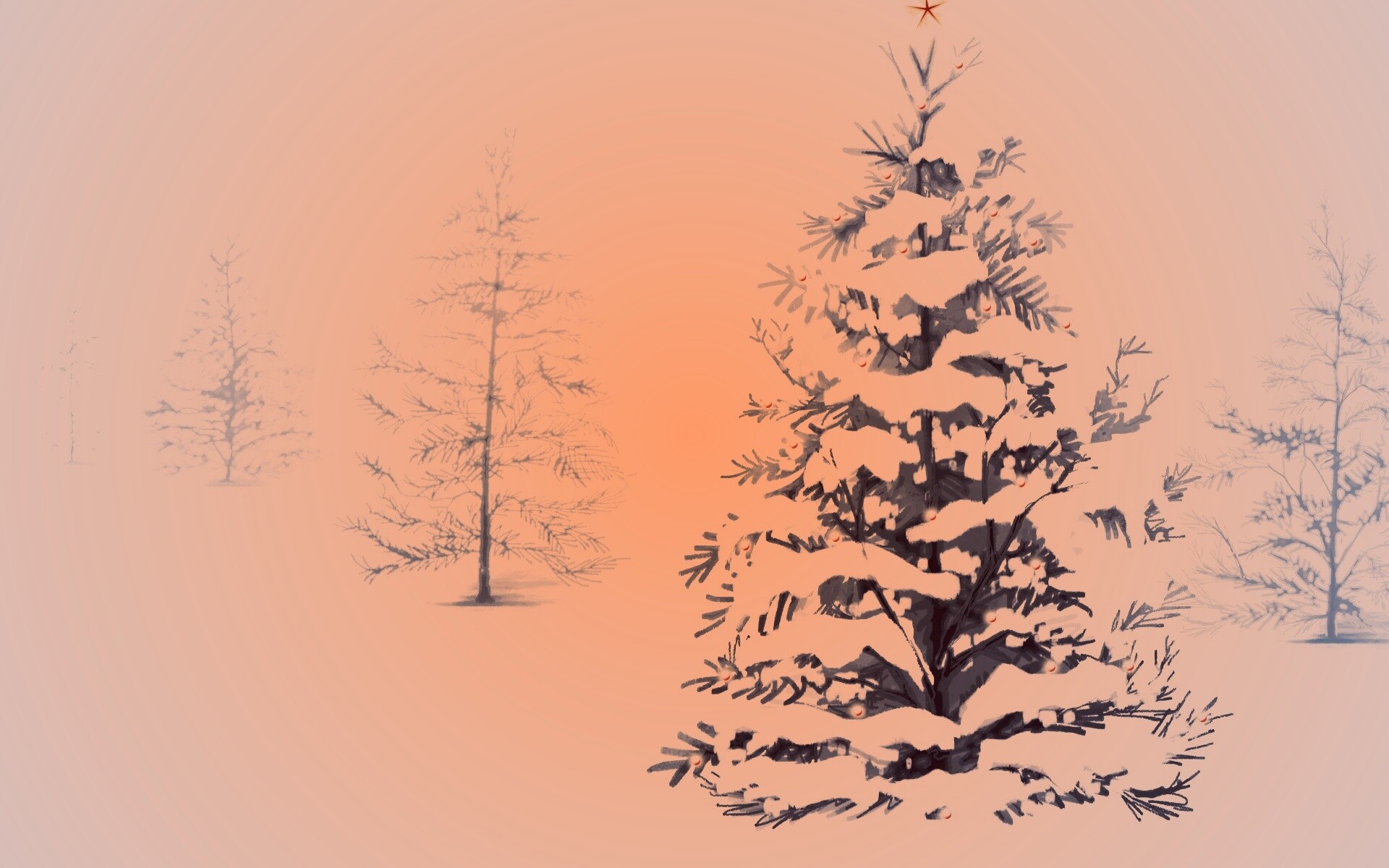 Украшенная ёлочка в лесу обои