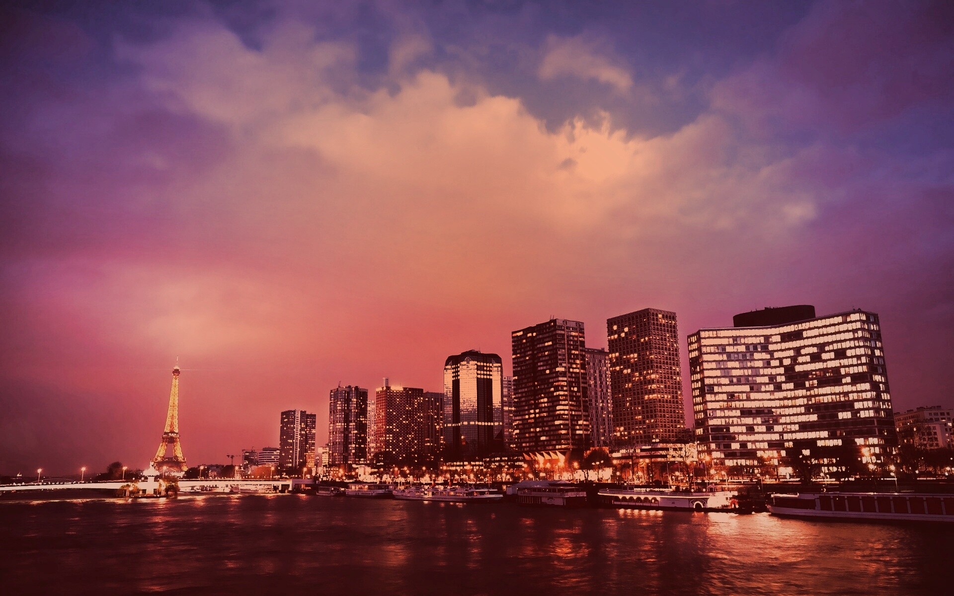 Вид на ночной Париж обои