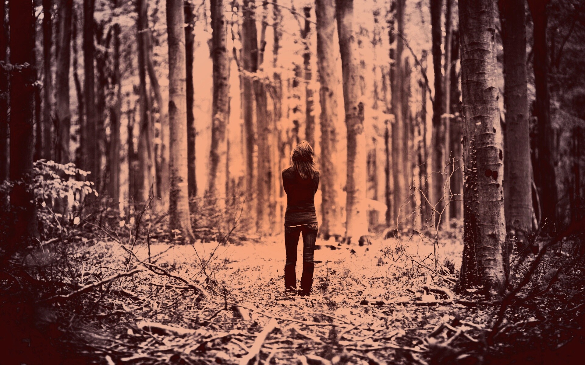 Одна в лесу обои