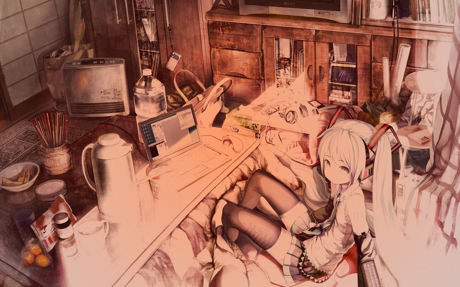 Хатсуне Мику в своей комнате обои