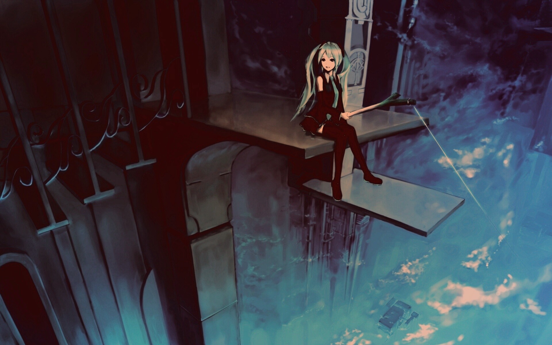 Хатсуне Мику с удочкой обои