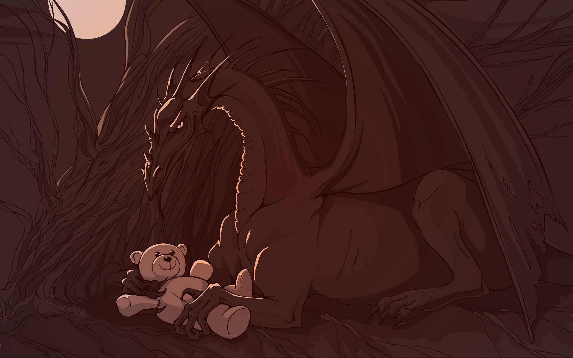 Дракон с любимой игрушкой обои