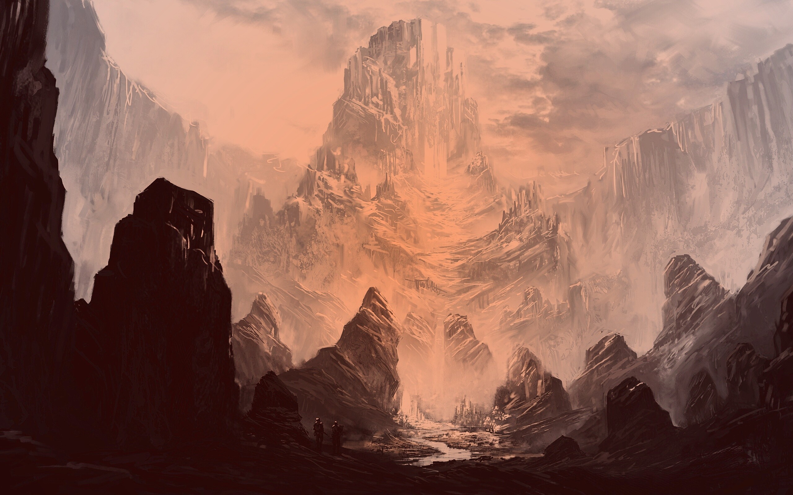 Город в горах обои