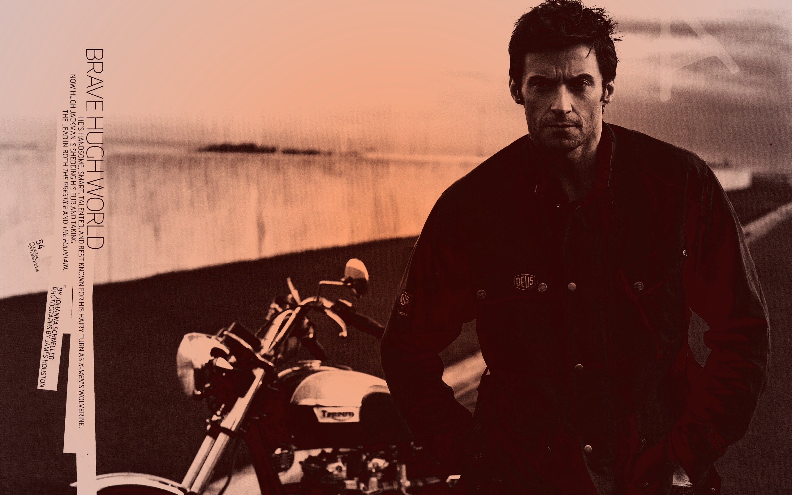 Хью Джекман с мотоциклом обои