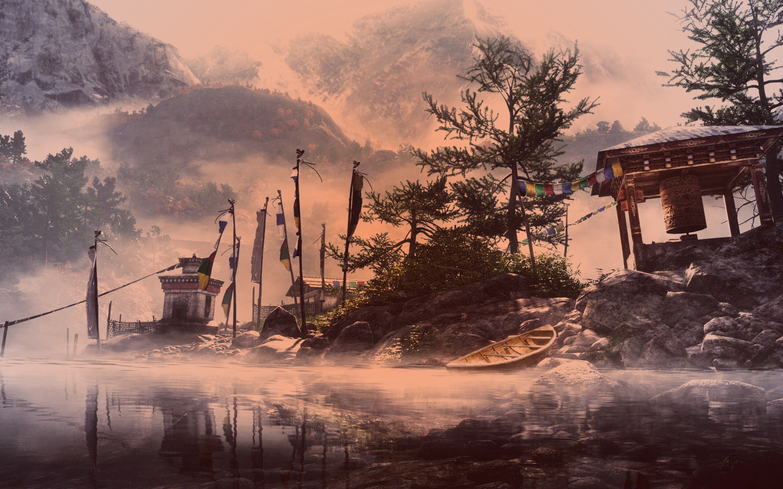 Каменистый берег в тумане обои