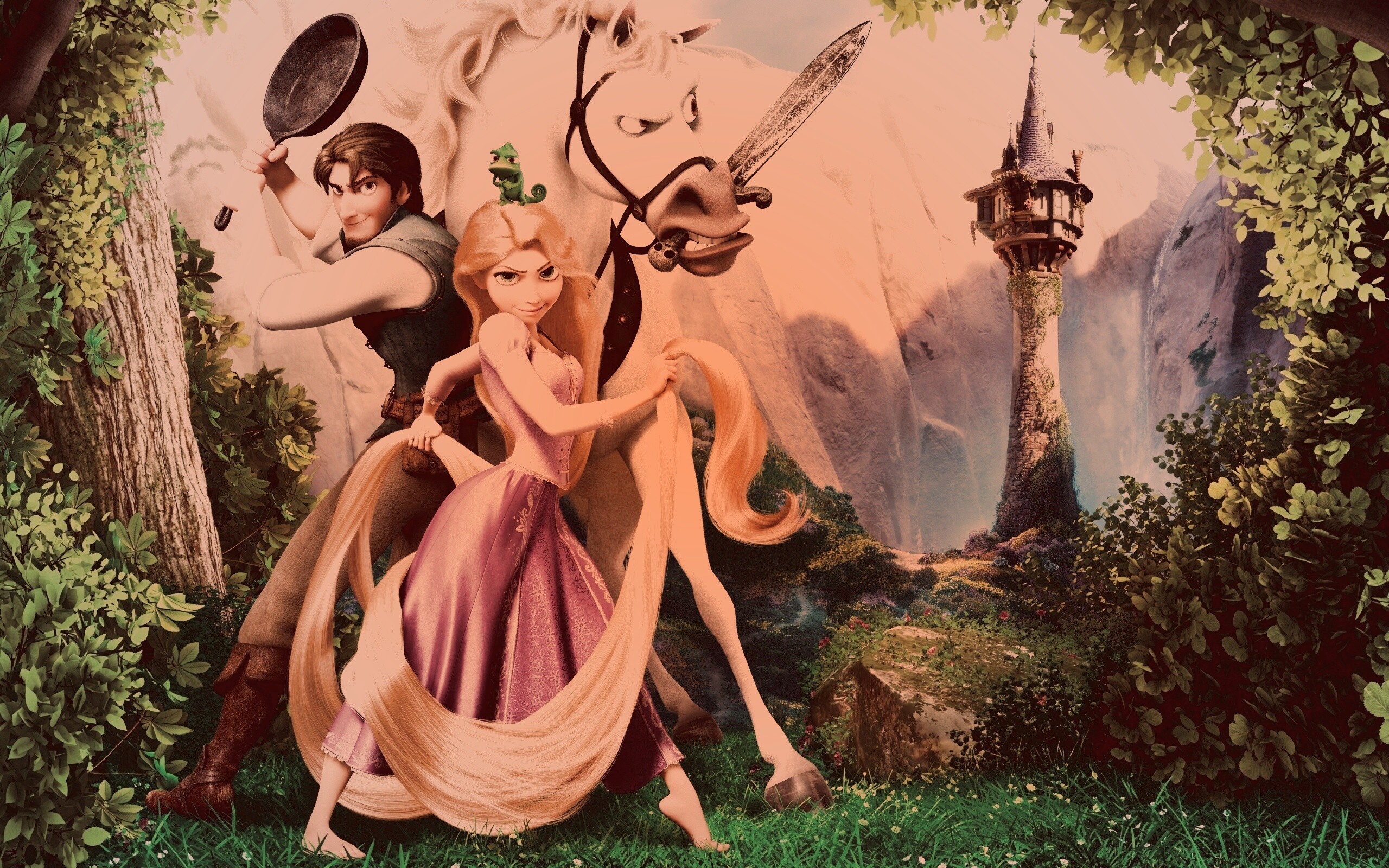Рапунцель, Флин, Максимус и Паскаль обои