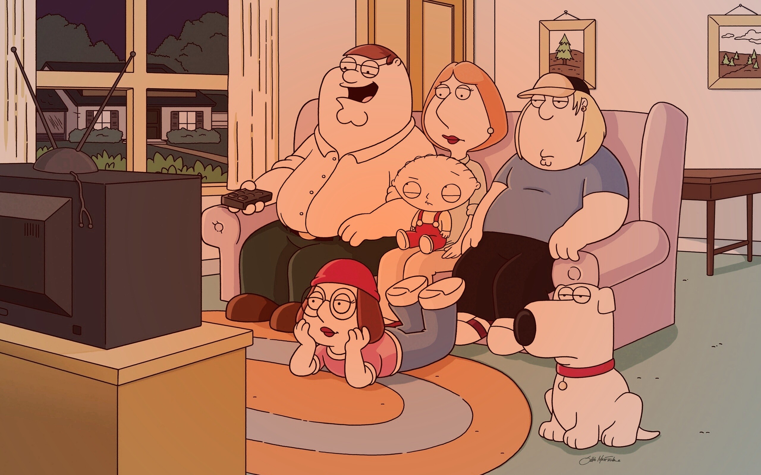 Гриффины всей семьей перед телевизором обои