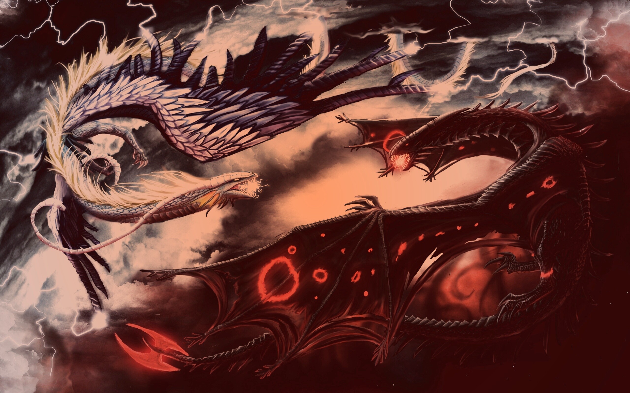 Живописная битва молнии и огня обои