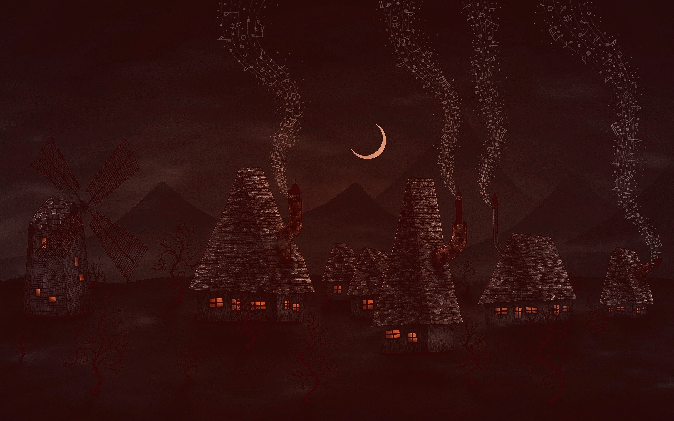 Ночная деревенька обои