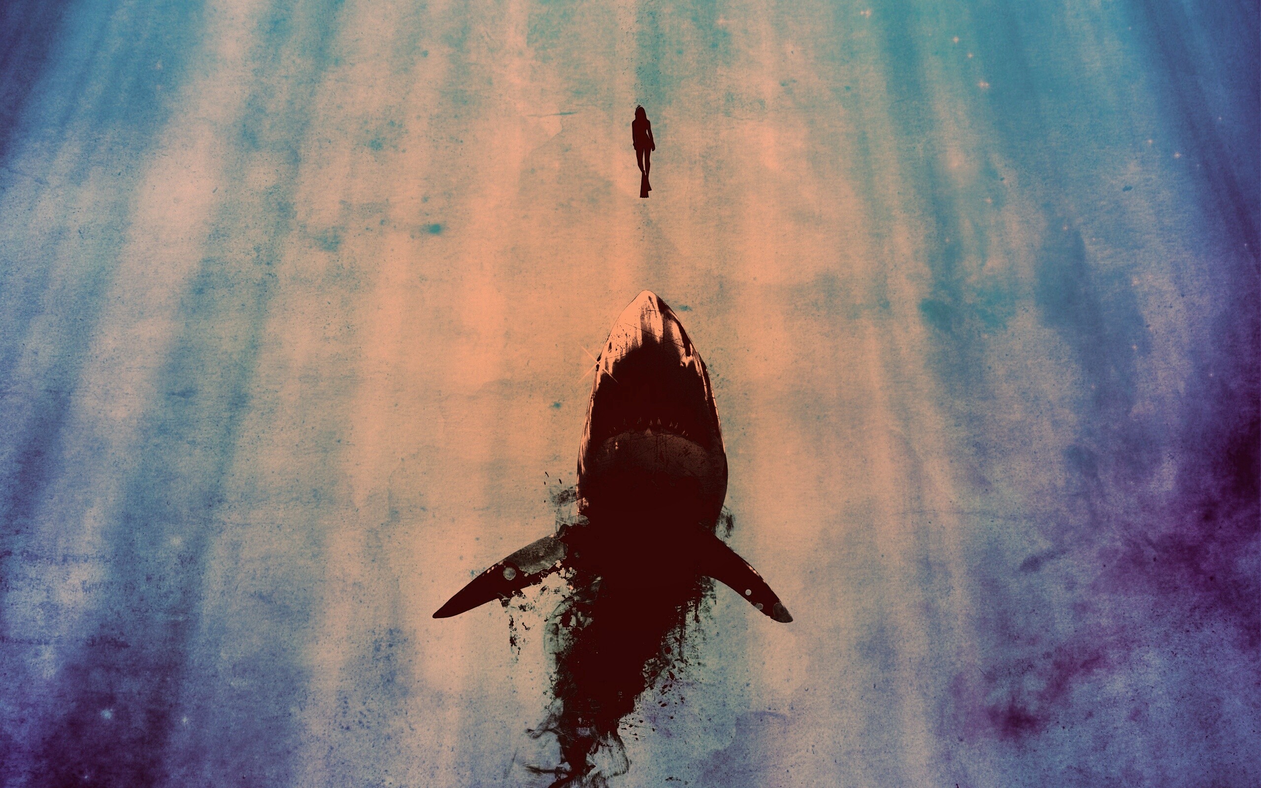 Акула гонится за человеком обои