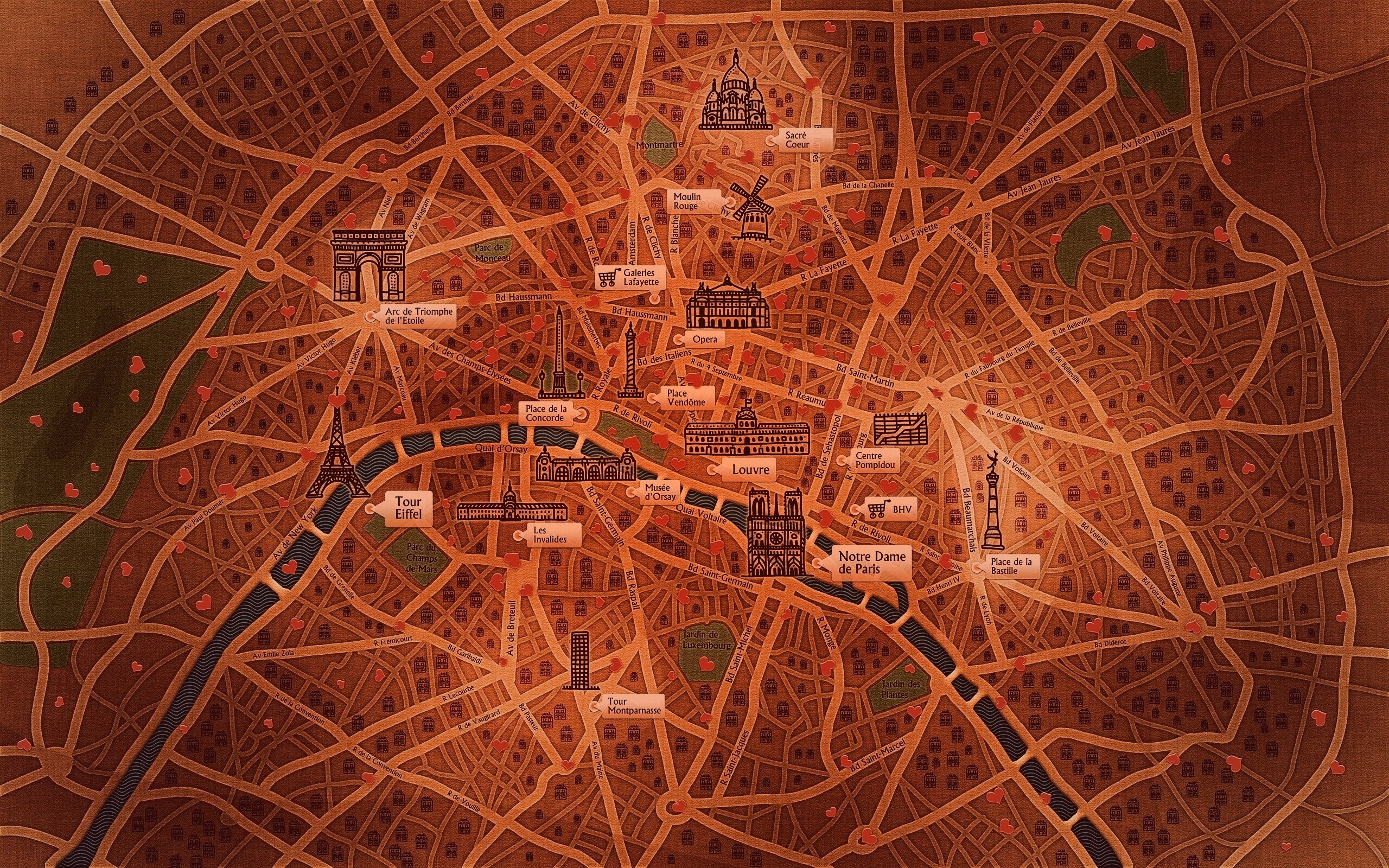 Карта Парижа обои