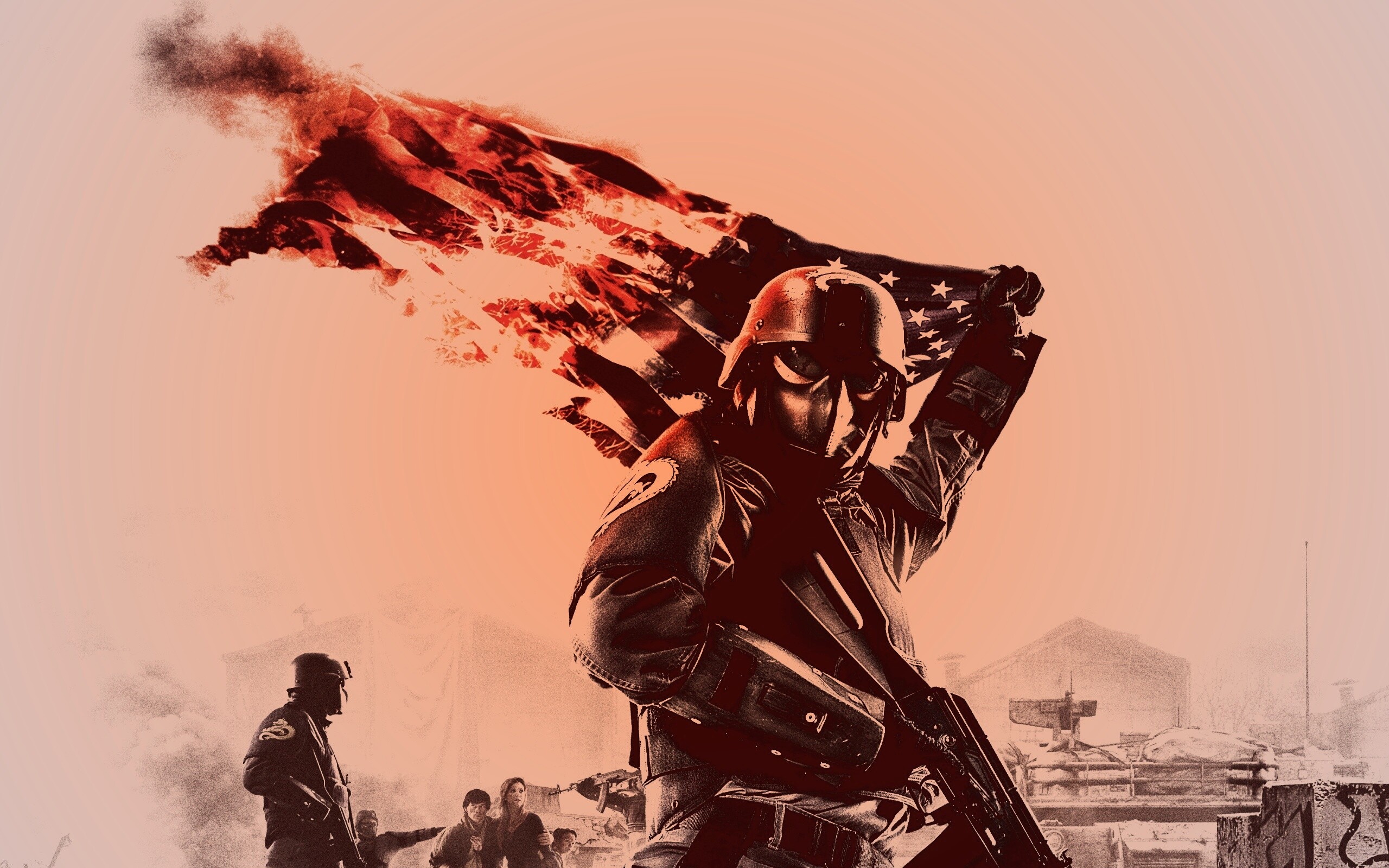 Солдат сжигает американский флаг обои