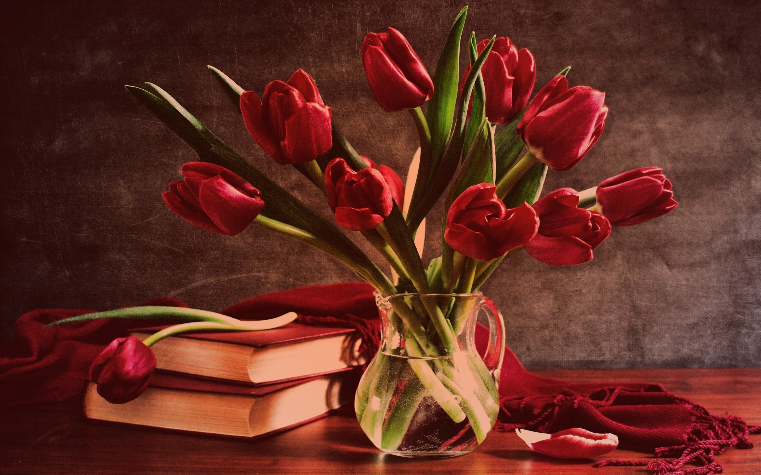 Букет красных тюльпанов обои