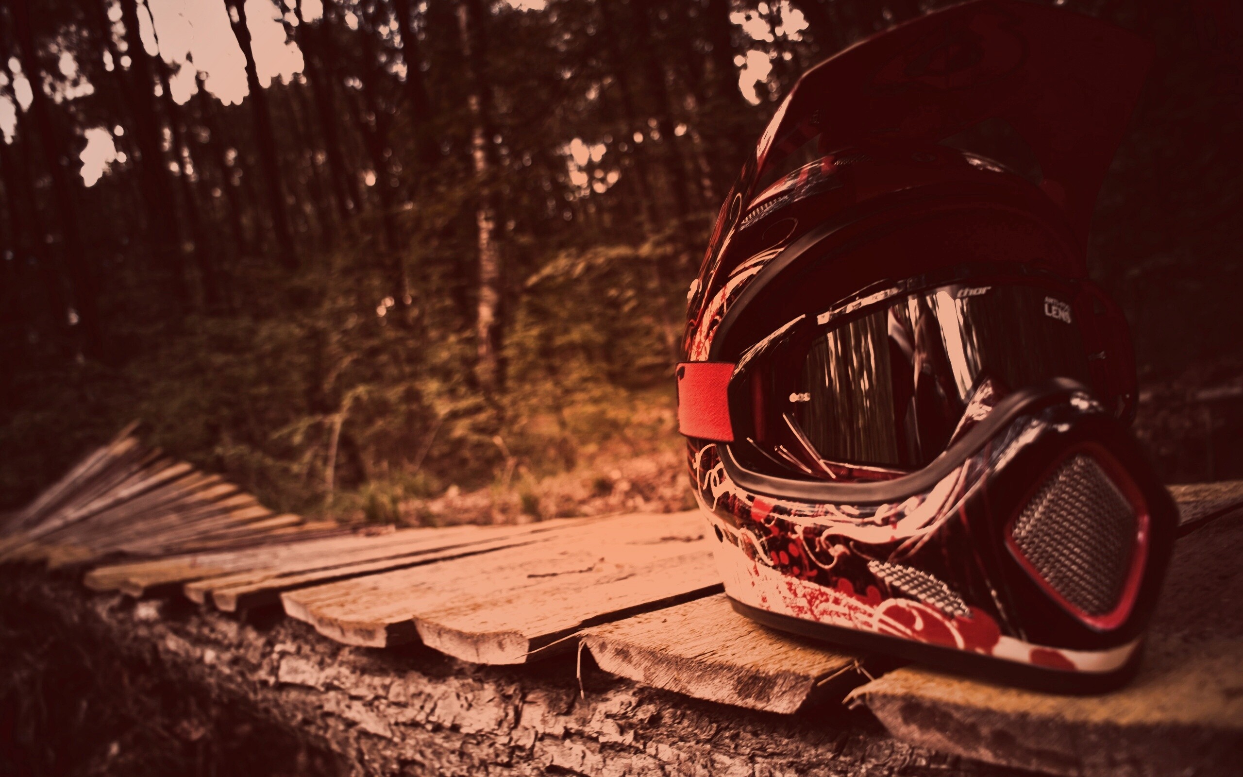 Шлем на лесной велотрассе обои