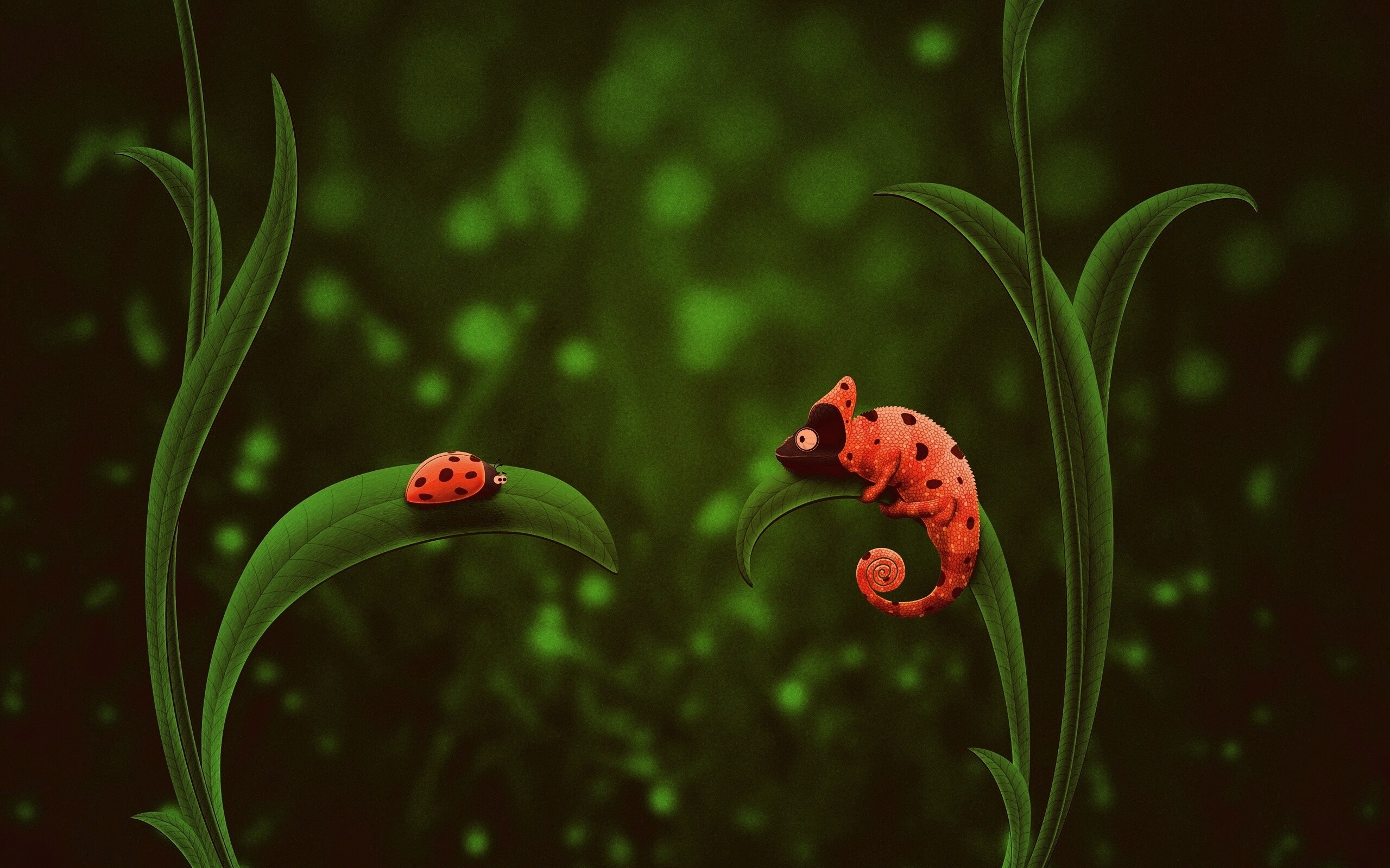 Хамелеон  замаскированный под божью коровку обои