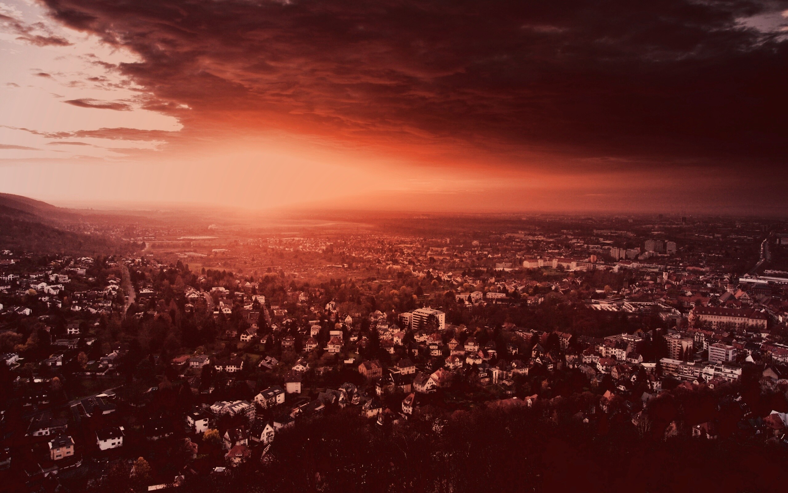 Закат над городом обои