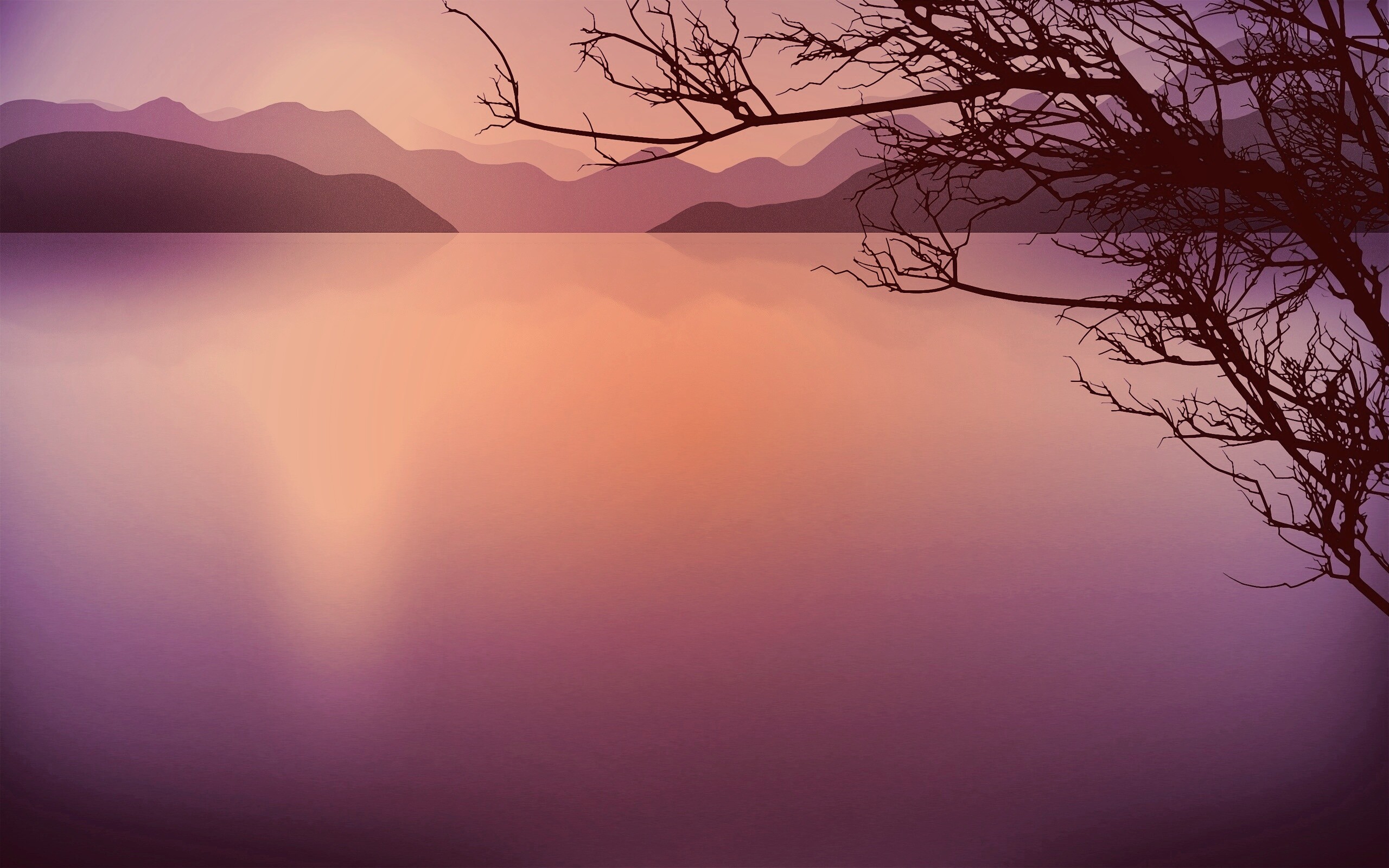 Ветка над вечерним озером обои