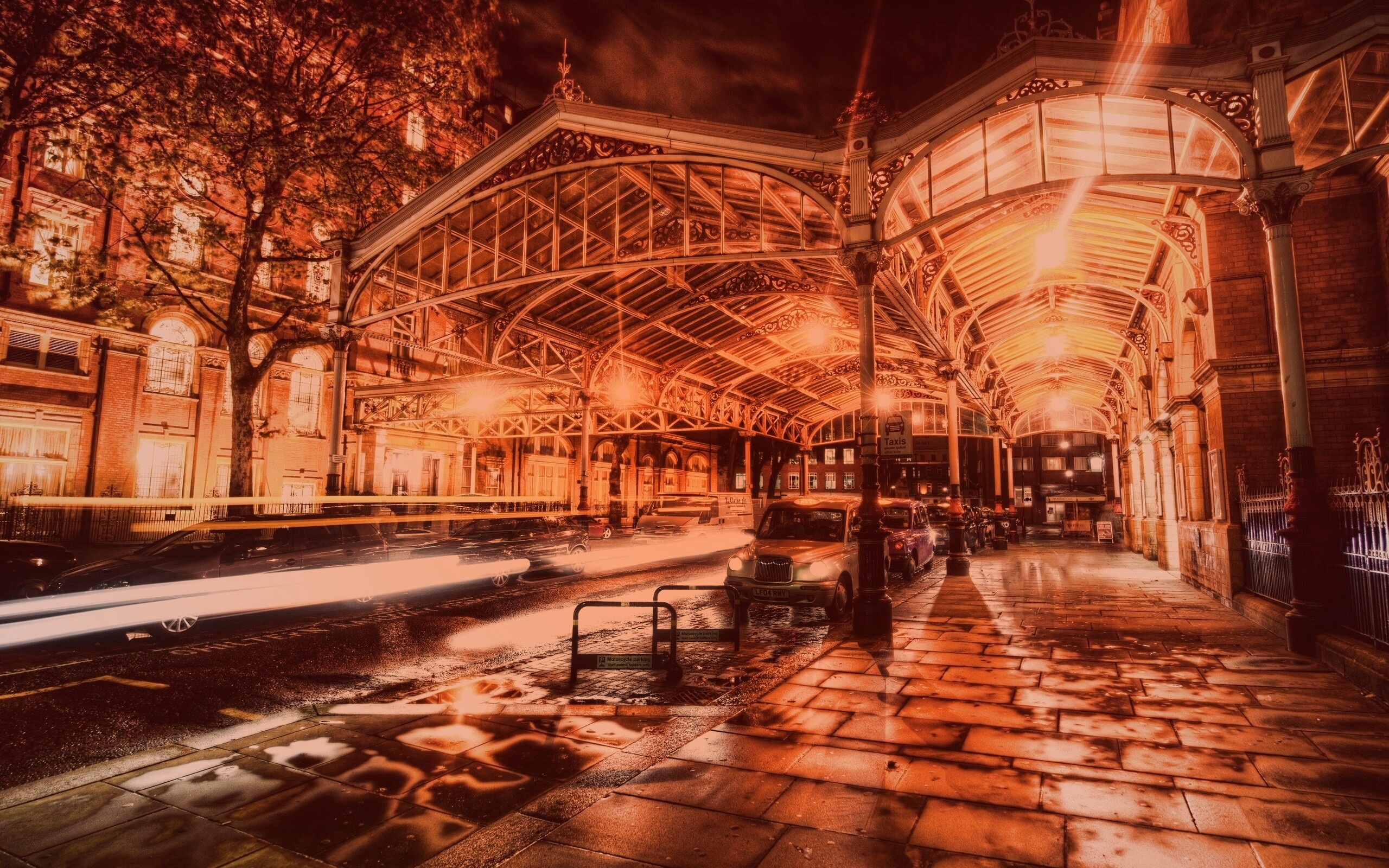 Город под фонарями обои