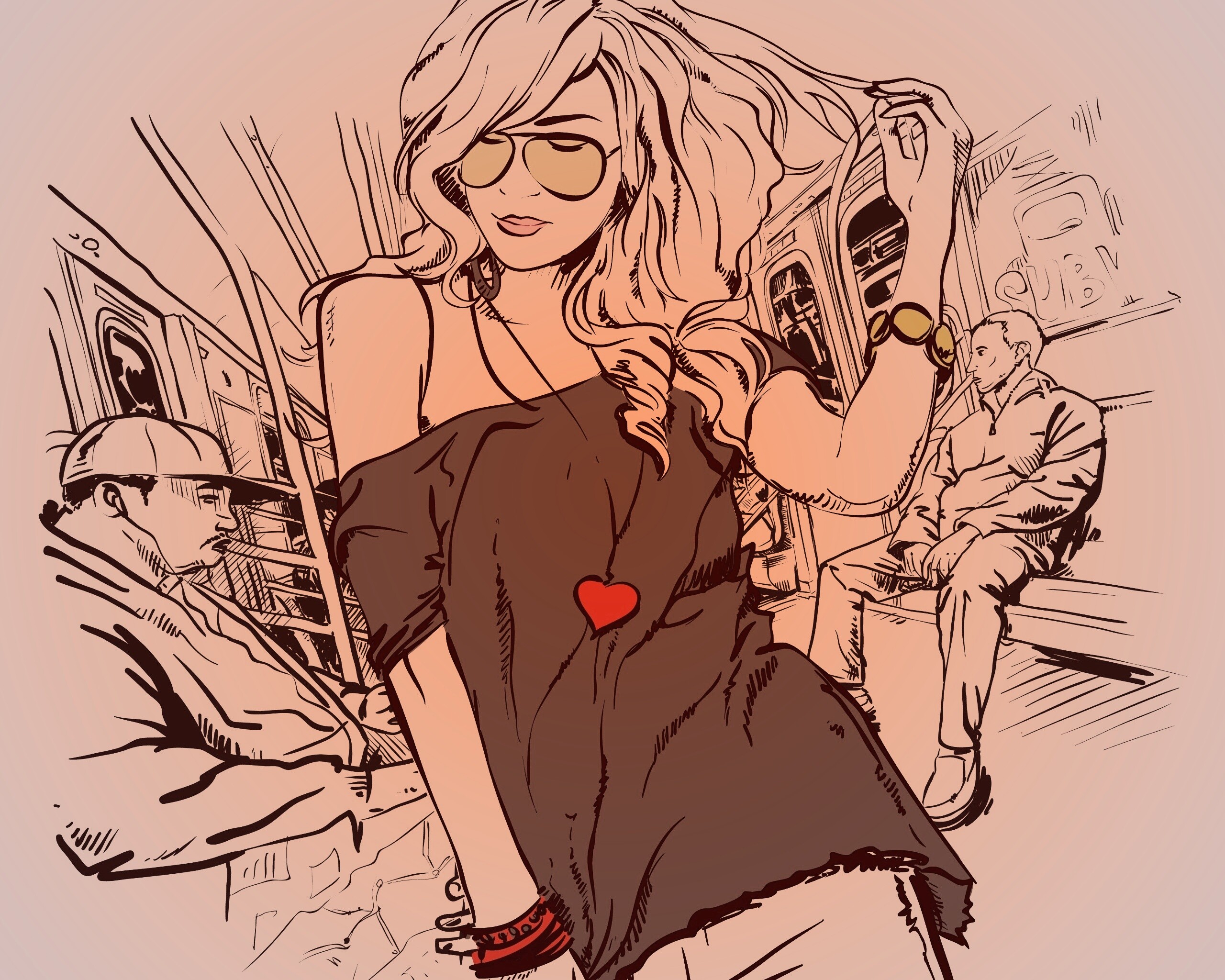 Стильная девушка в метро обои