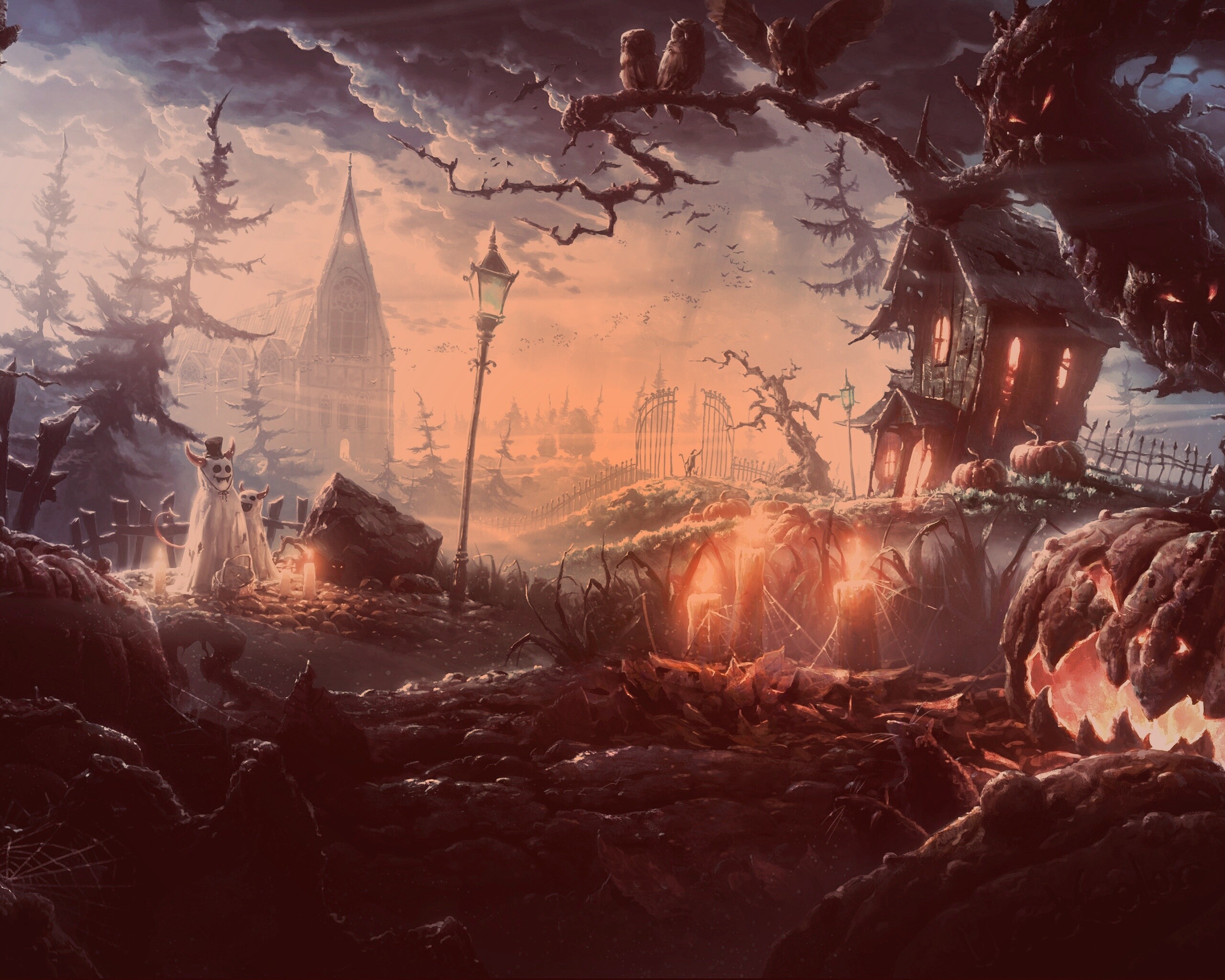 Страшный хэллоувинский пейзаж обои