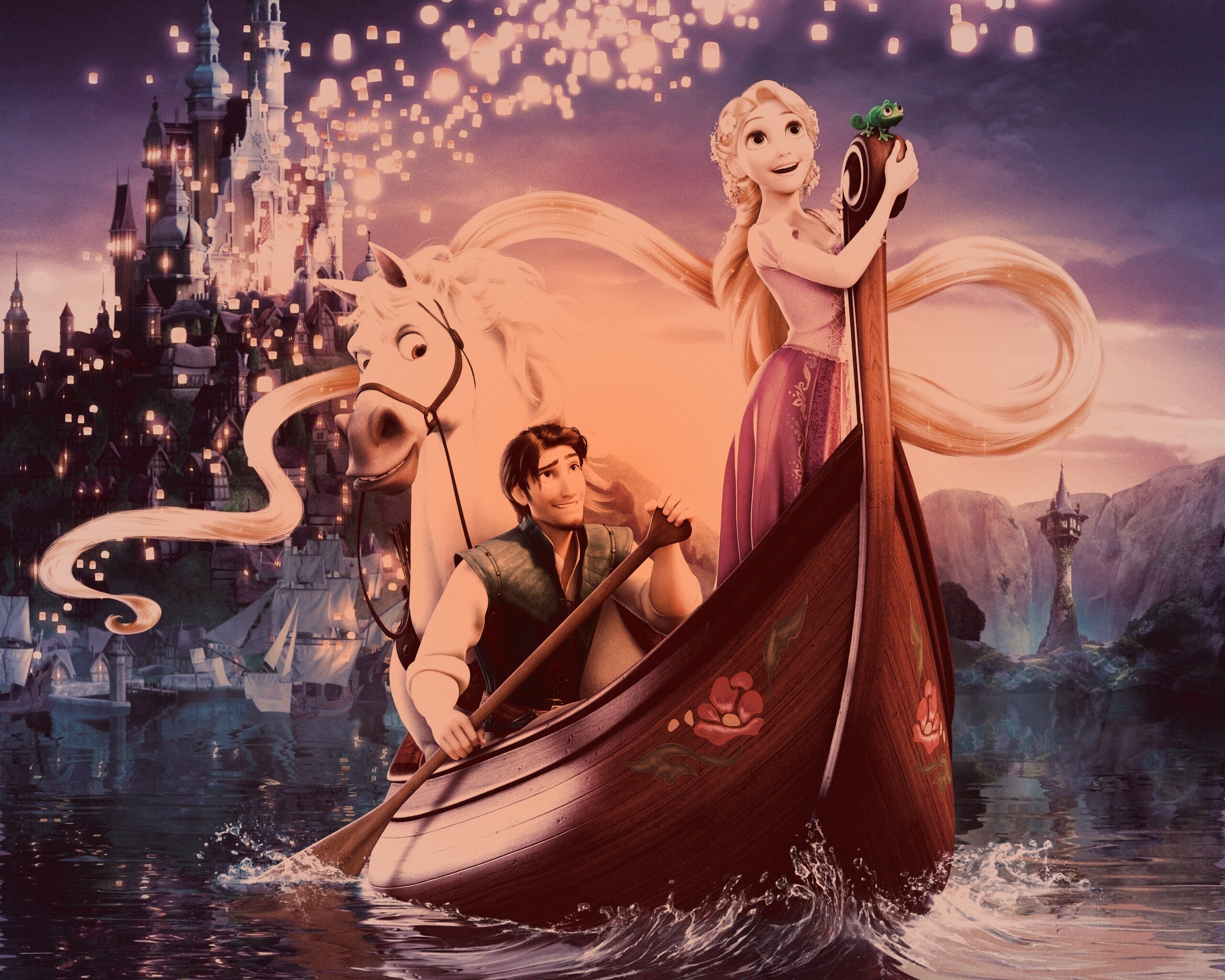 Рапунцель и Флин на лодке обои