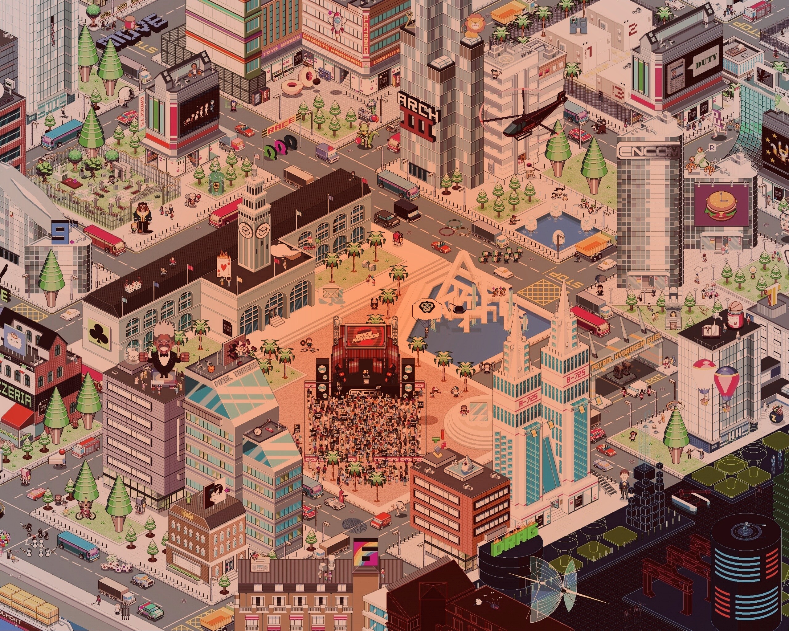 Пиксельный город обои