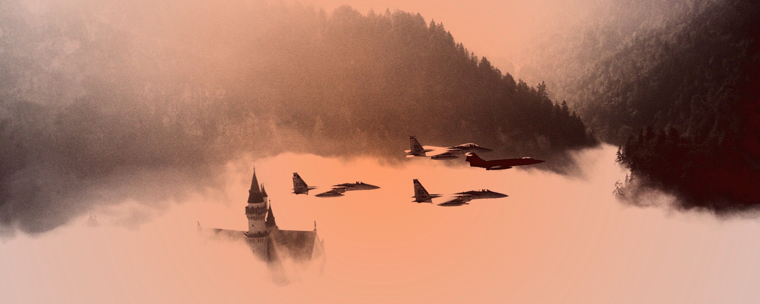 Истребители над замком обои