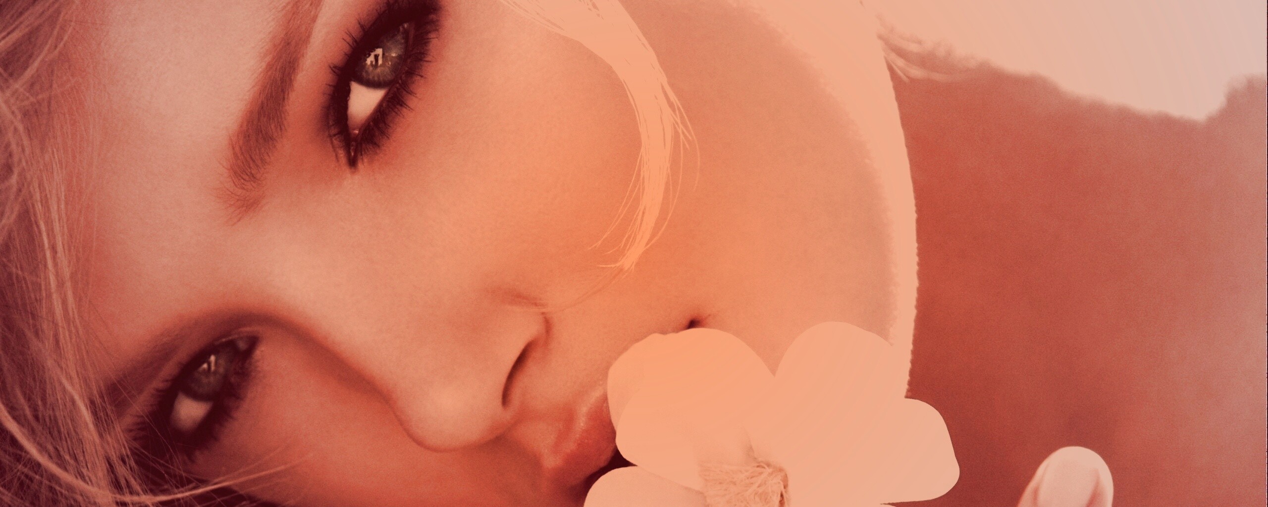 Красавица с белым цветком обои