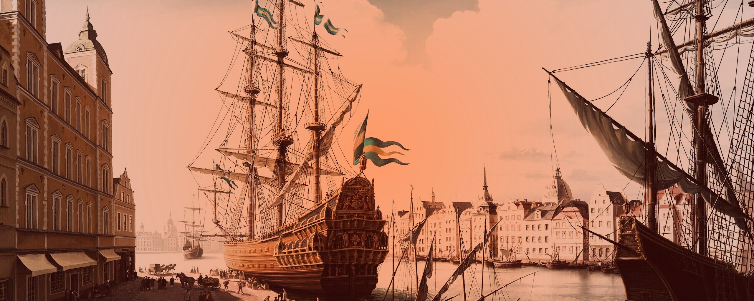 Парусник на набережной обои