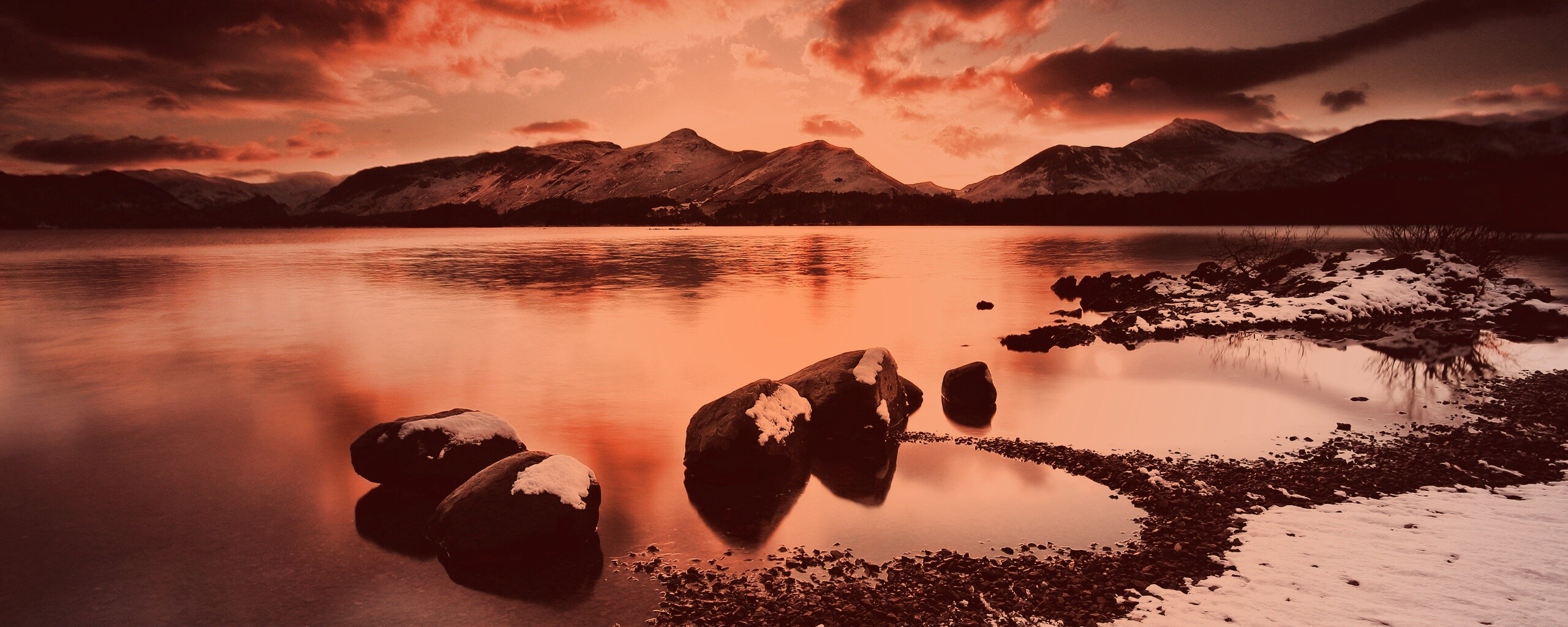 Картинный закат на озере обои